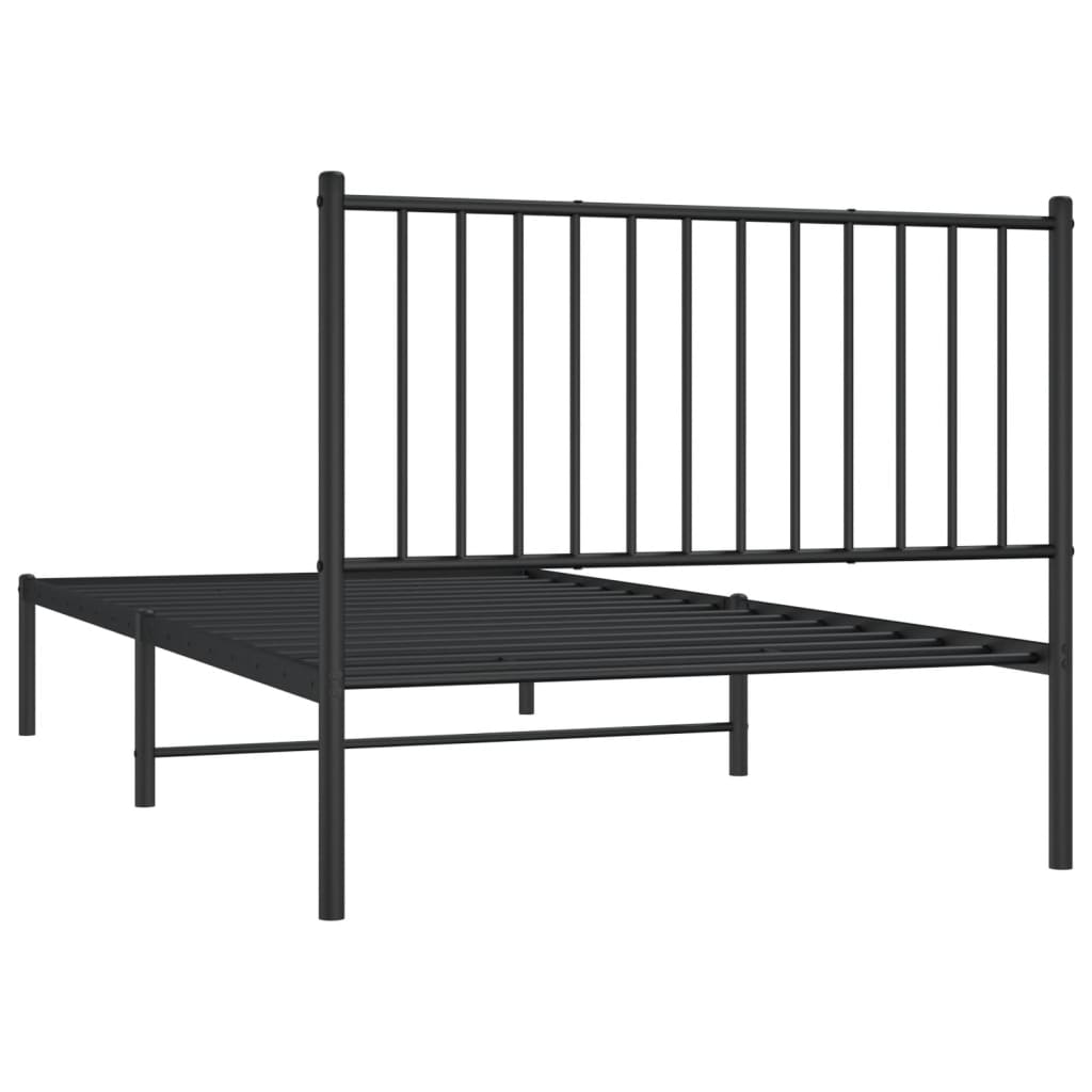 Black metal twin bed frame with slatted headboard and footboard