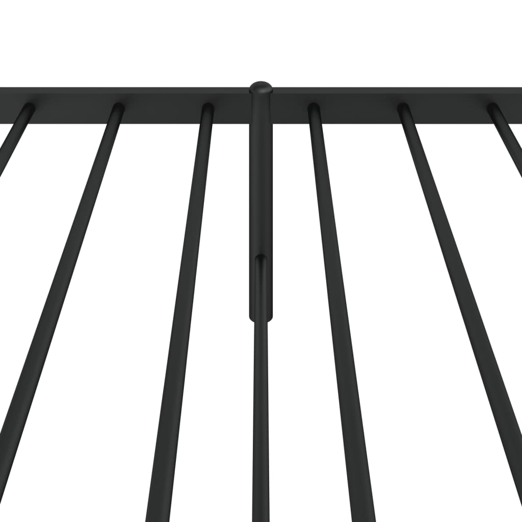 Black metal bed frame with a simple slatted headboard
