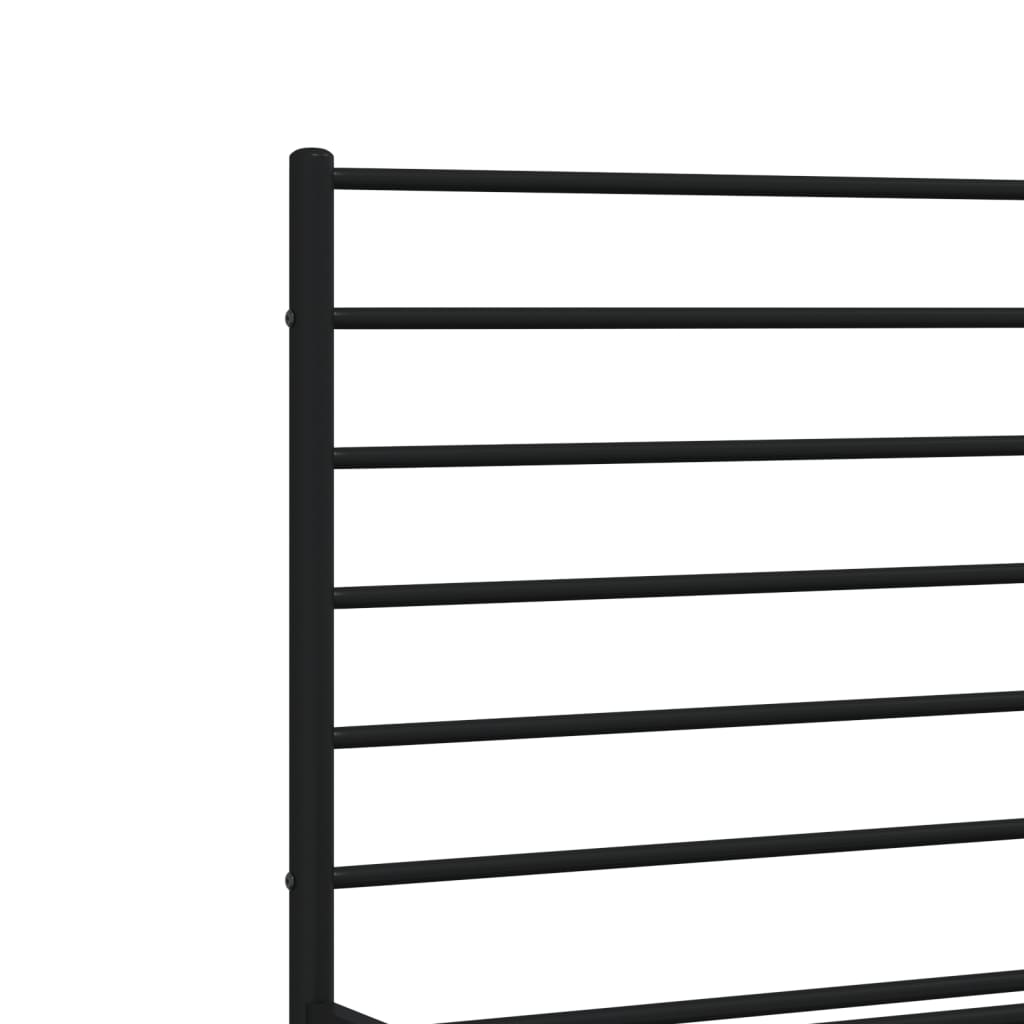 Black metal platform bed frame with horizontal headboard slats