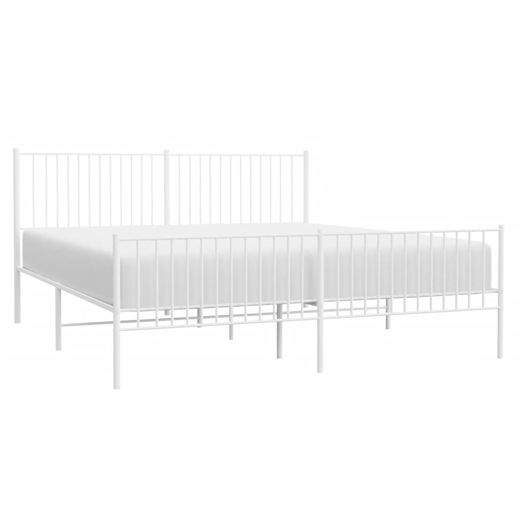 White metal platform bed frame with a slatted headboard and footboard offering a modern aesthetic for bedroom decor