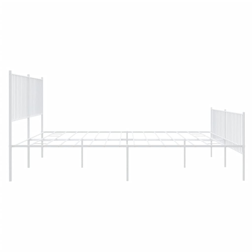 Minimalist white metal bed frame with slatted headboard and footboard