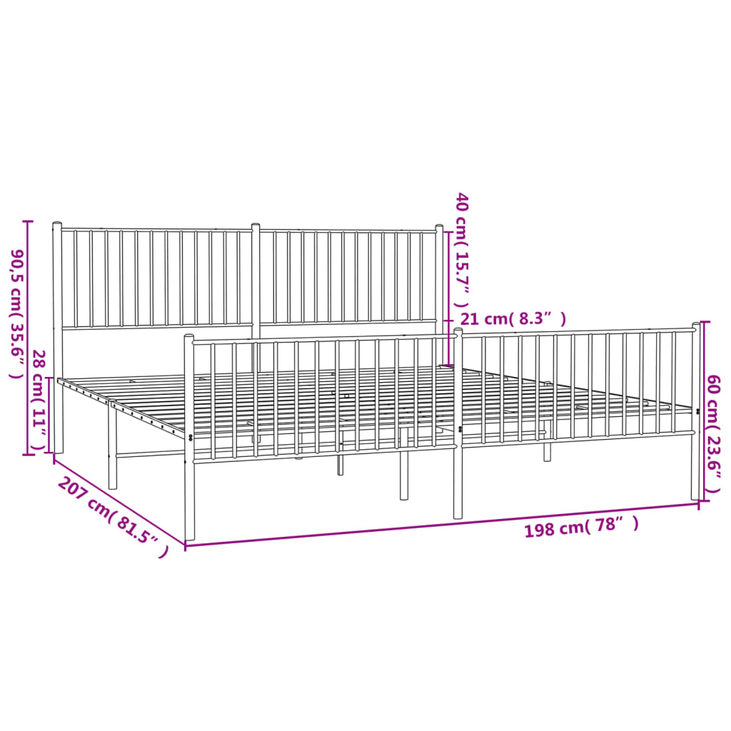 White metal bed frame with slatted base and headboard