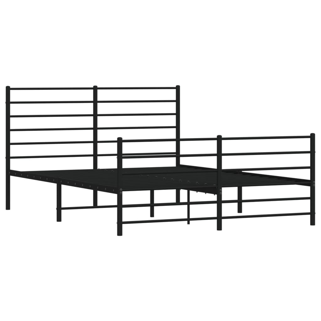 Black metal twin bed frame with slatted headboard and footboard
