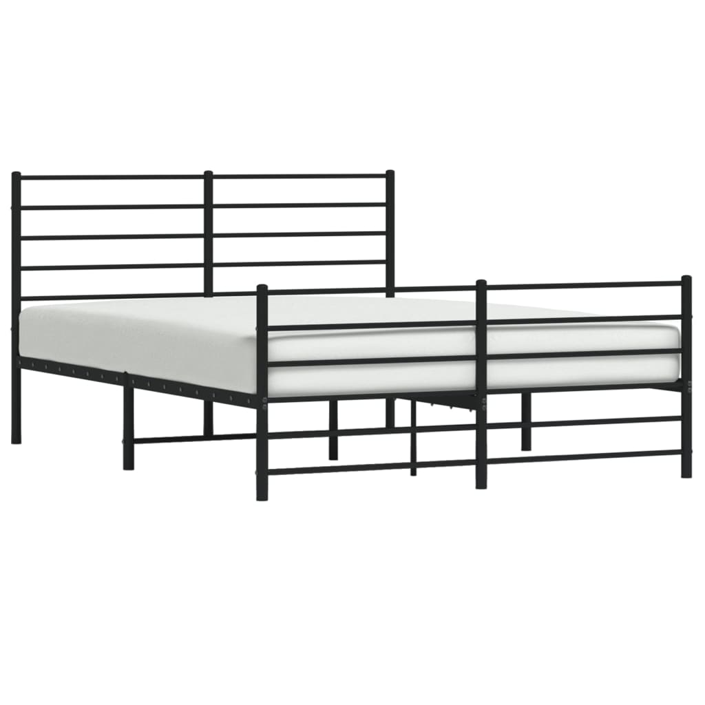 Black metal platform bed frame with horizontal slat headboard and footboard