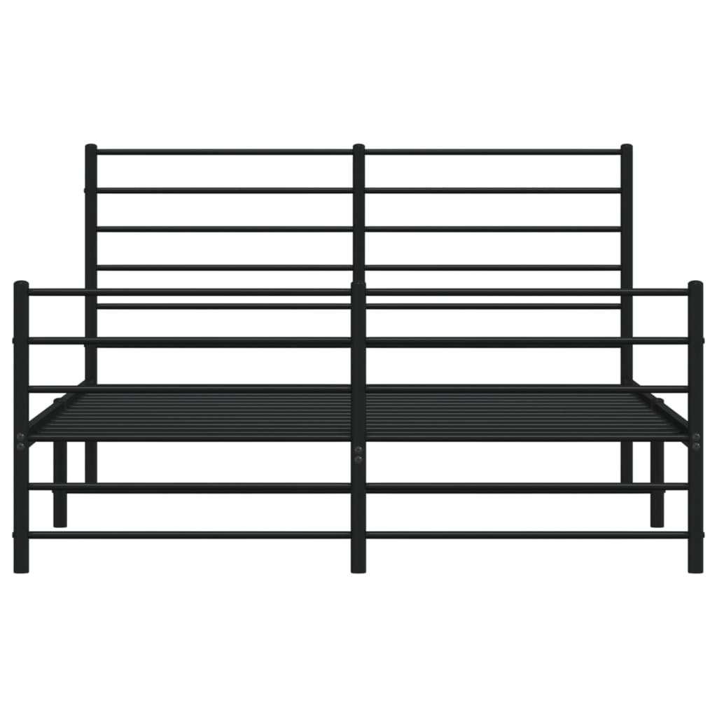 Black metal bed frame with horizontal slats and mattress
