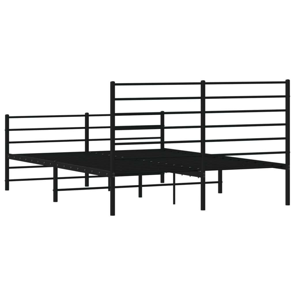Black metal bed frame with slatted base and headboard