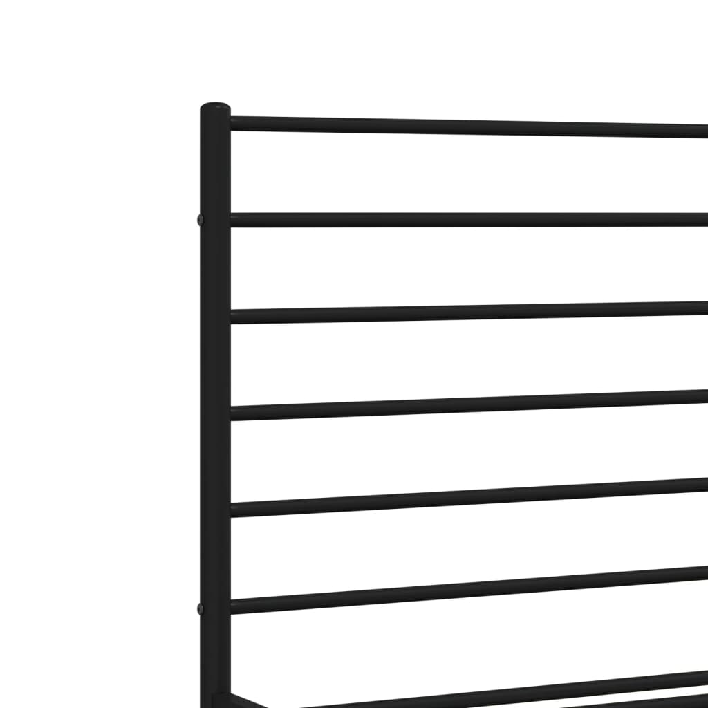 Black metal platform bed frame with minimalist headboard and footboard design