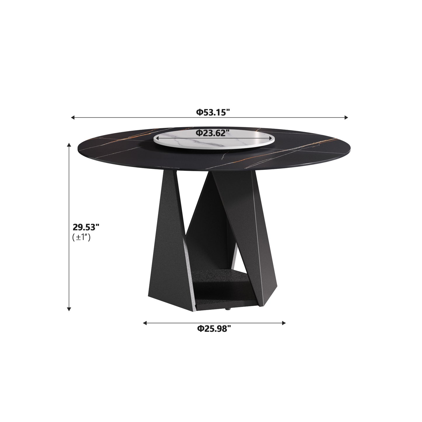Black marble round dining table with geometric base