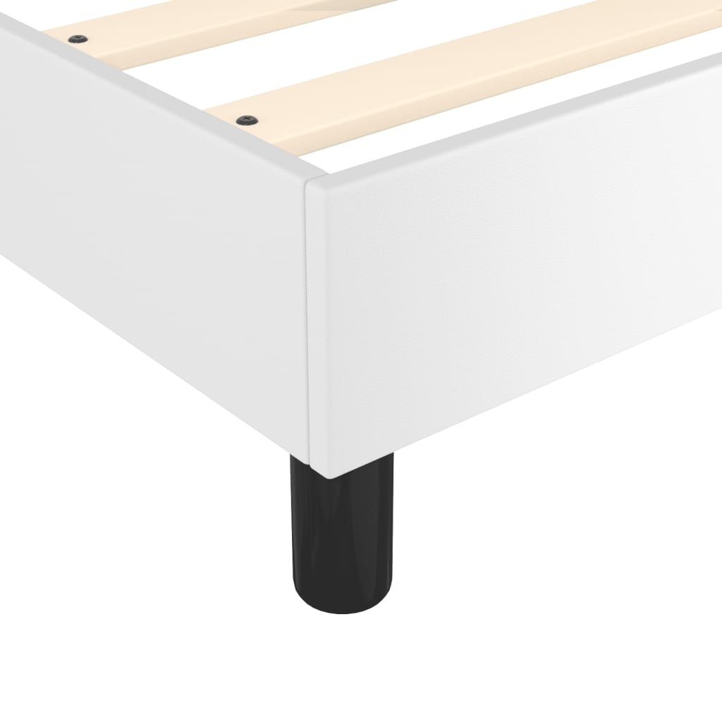 White metal bed frame with wooden slats