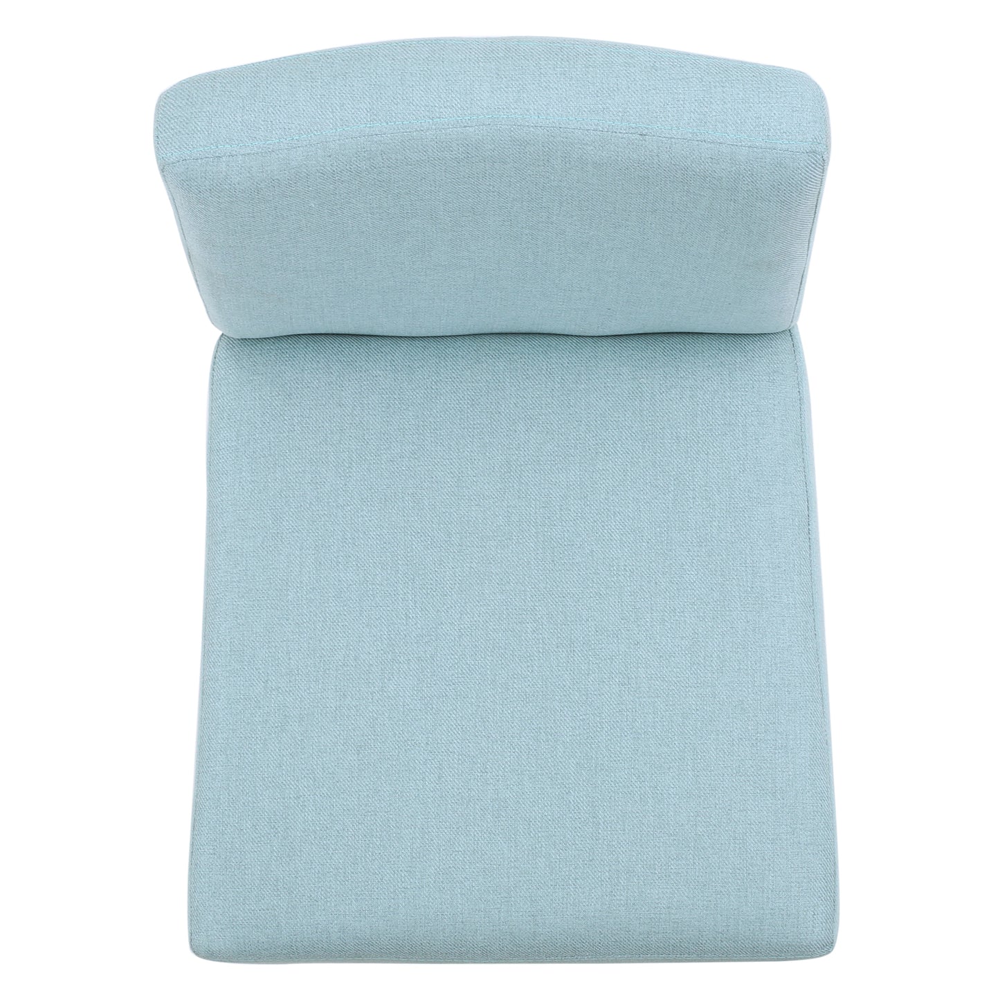 Light blue upholstered accent chair seat and back