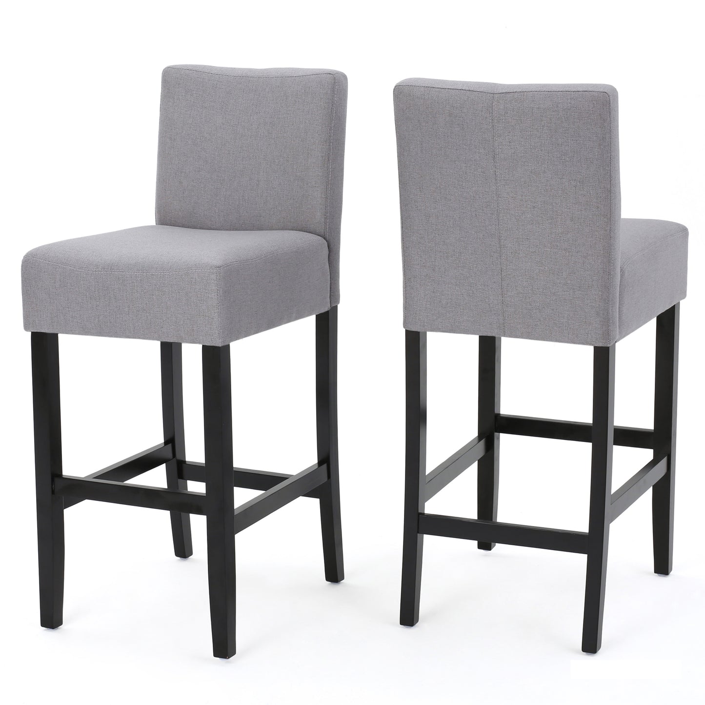 Gray fabric bar stool with black wooden legs