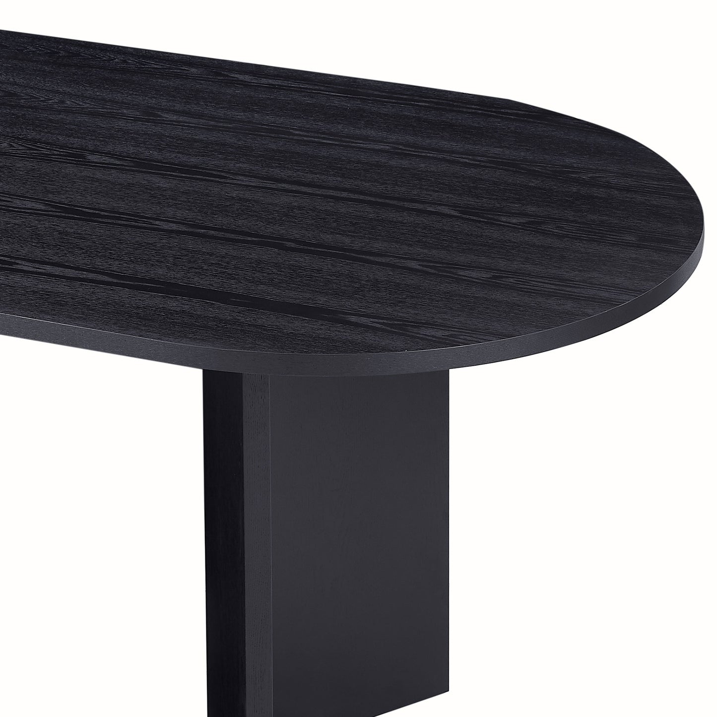 Dark wood grain oval dining table with pedestal base