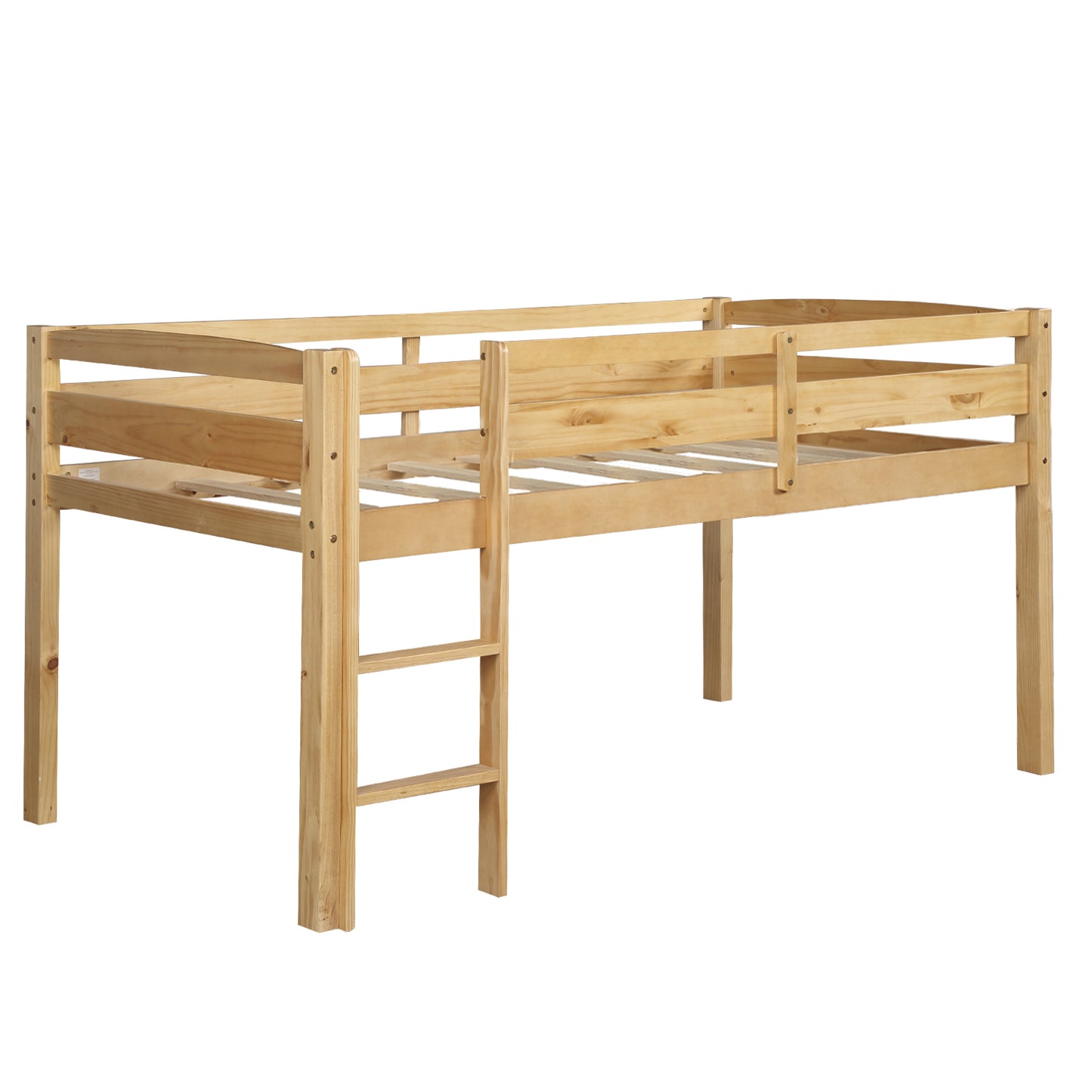 Natural wood loft bed with ladder for kids