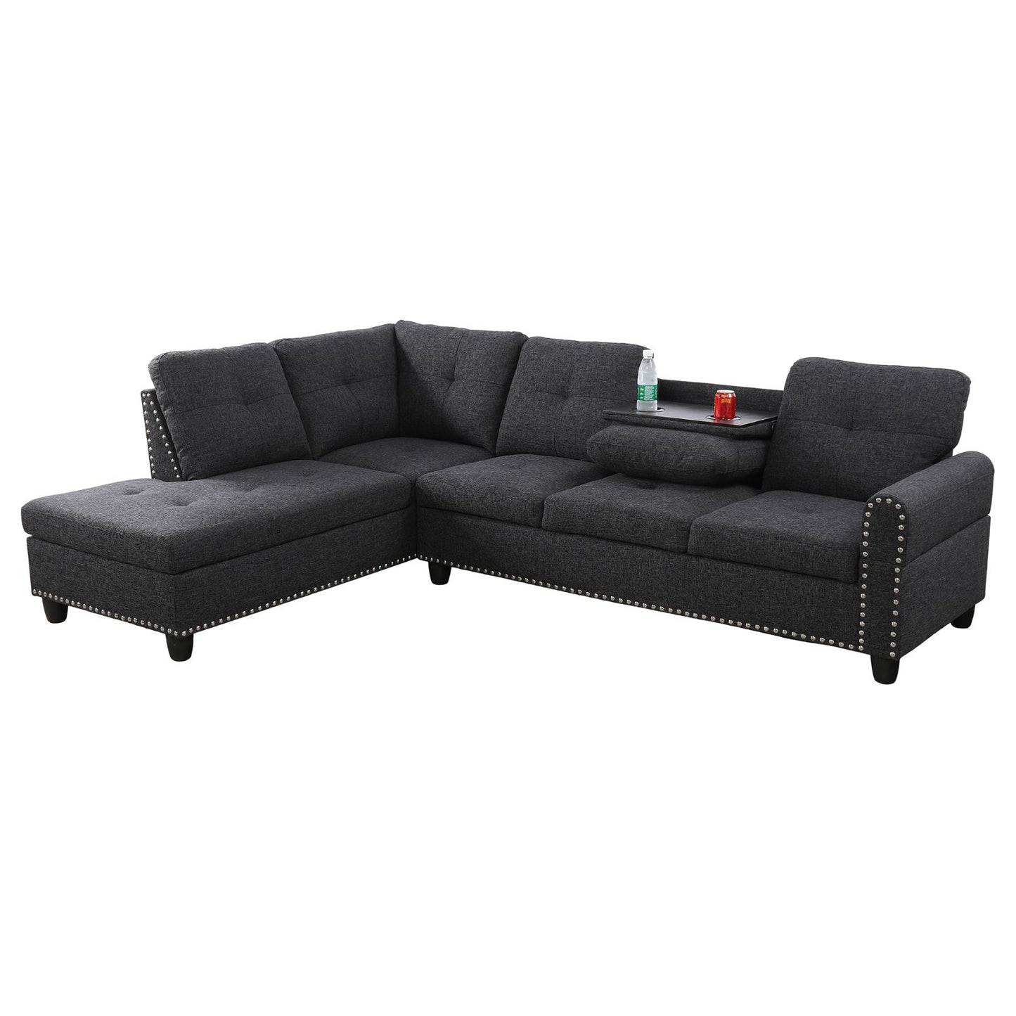 Dark gray Lshape sectional sofa with nailhead trim for modern living rooms
