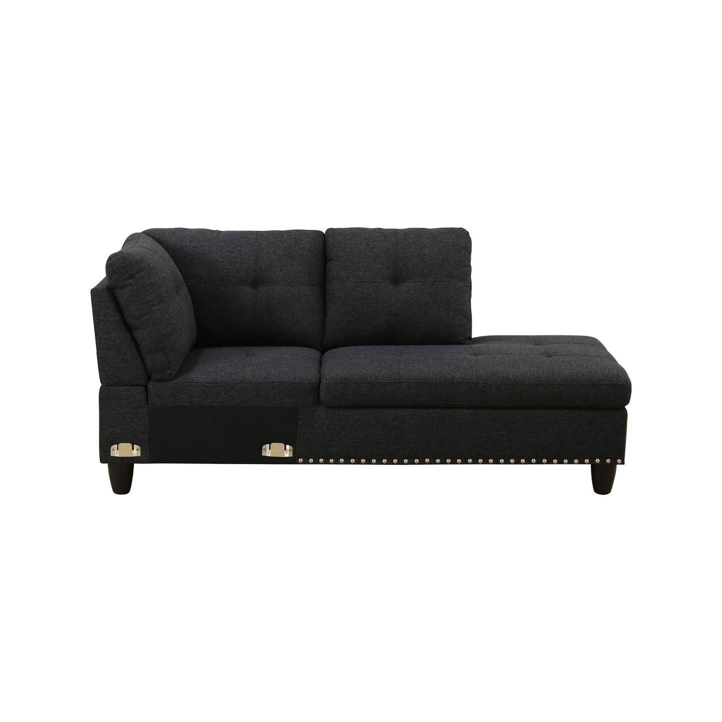 Dark gray fabric leftfacing sectional sofa with nailhead trim for modern living room seating
