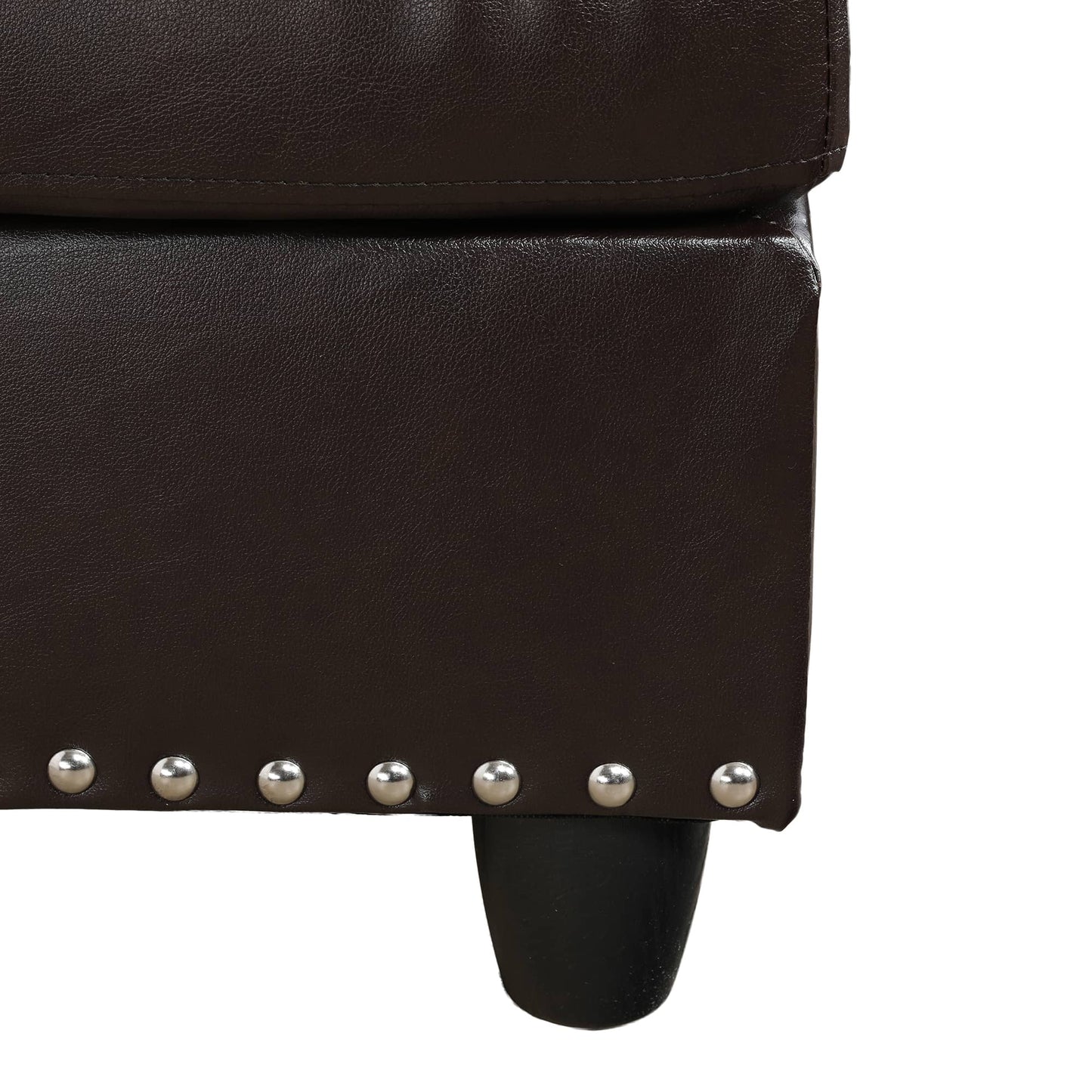Dark brown leather chair with silver studs classic living room design