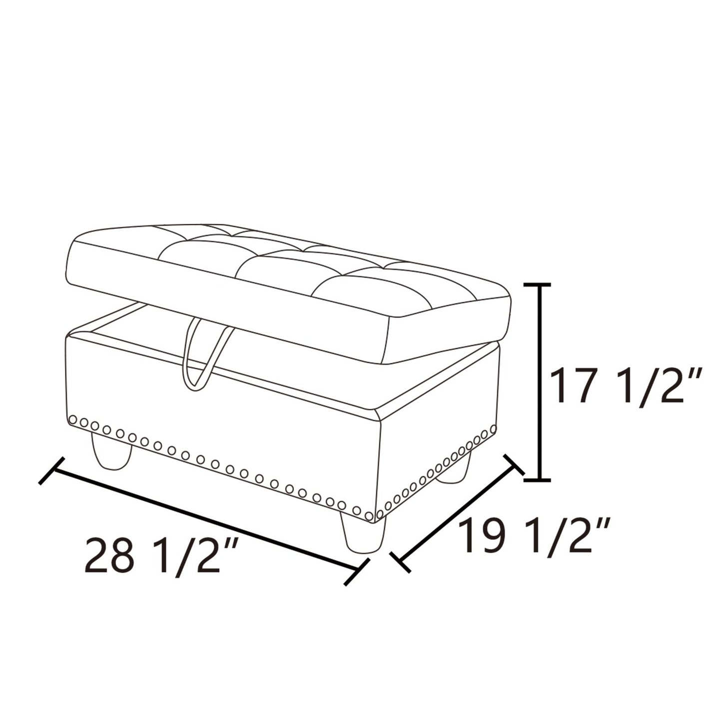 Tufted square storage ottoman with nailhead trim living room decor