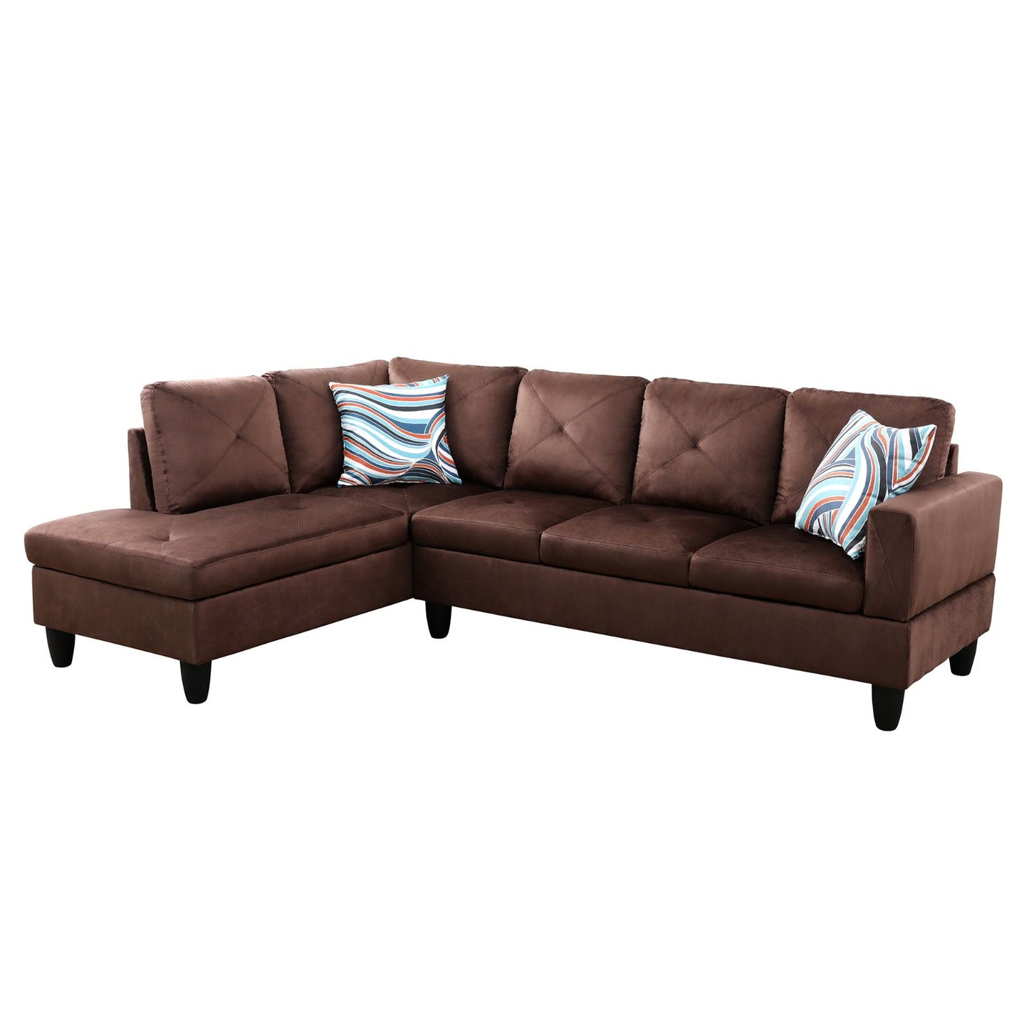 Brown velvet sectional sofa with chaise