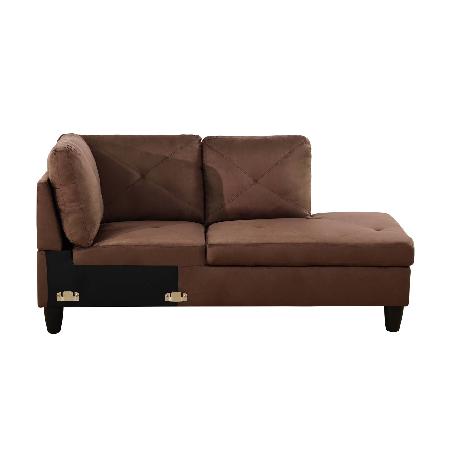 Brown velvet sectional sofa with diamond tufting on back cushions