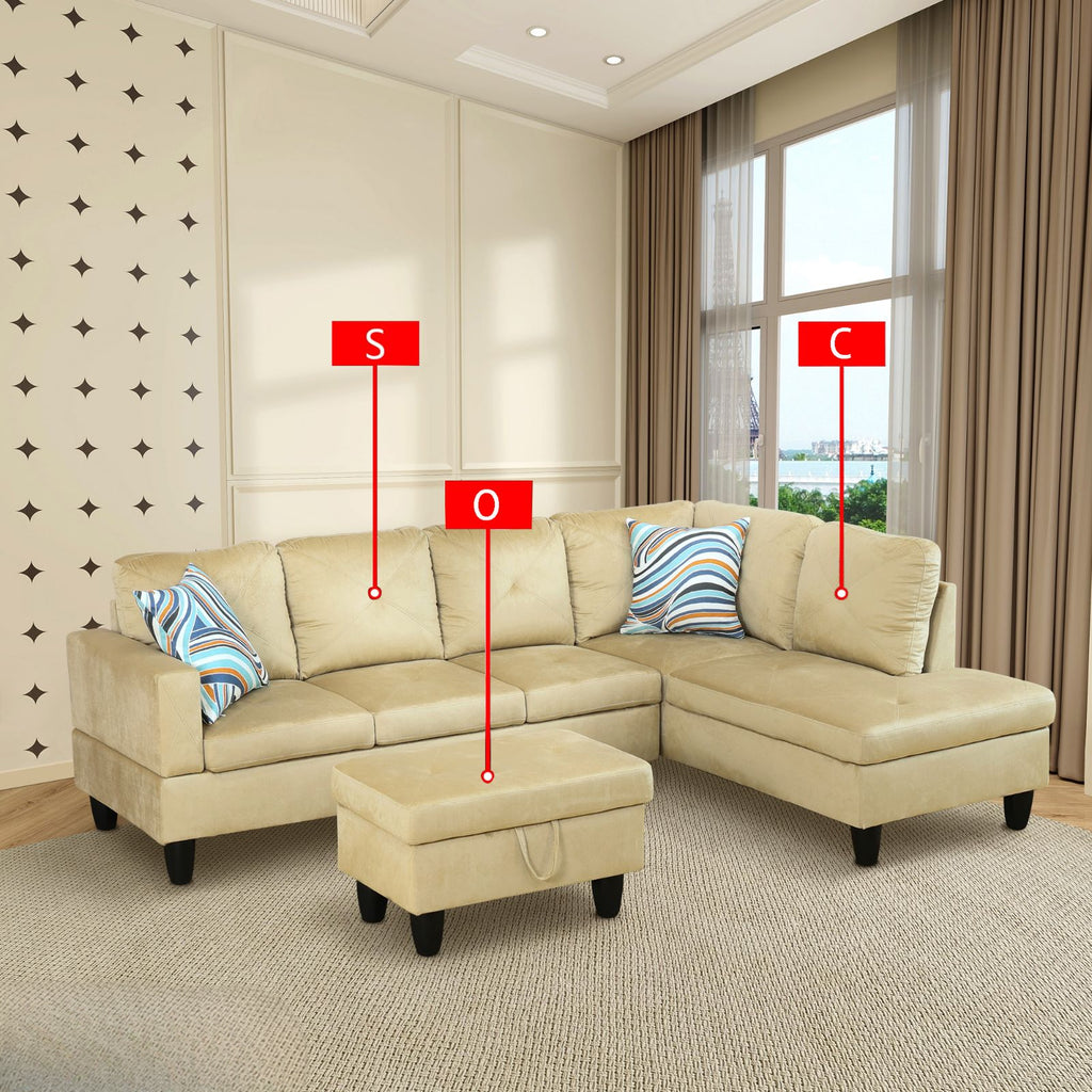 Sectional Sofa Beige with Ottoman