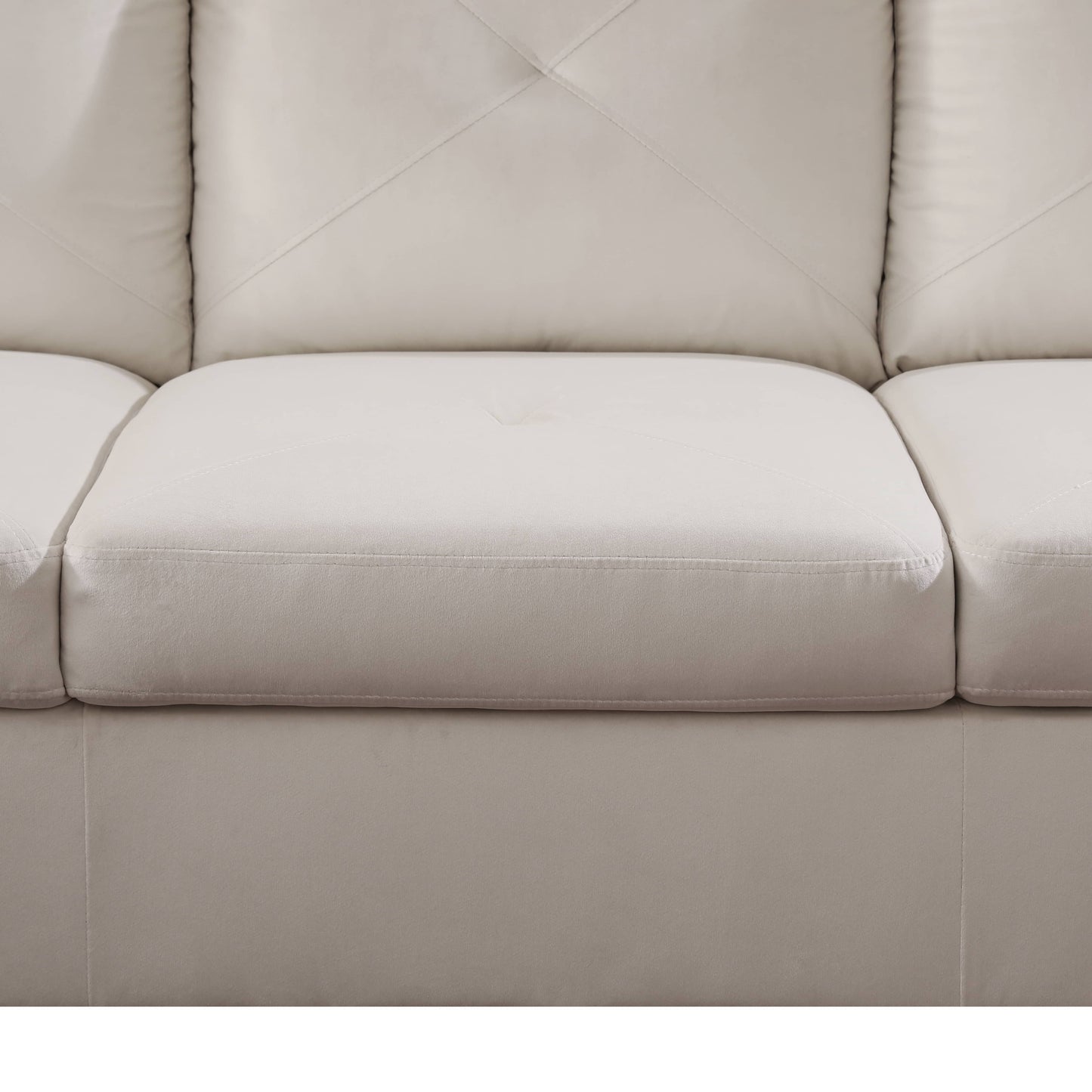 Modern sectional sofa in light beige suede with diamond tufting on back cushions