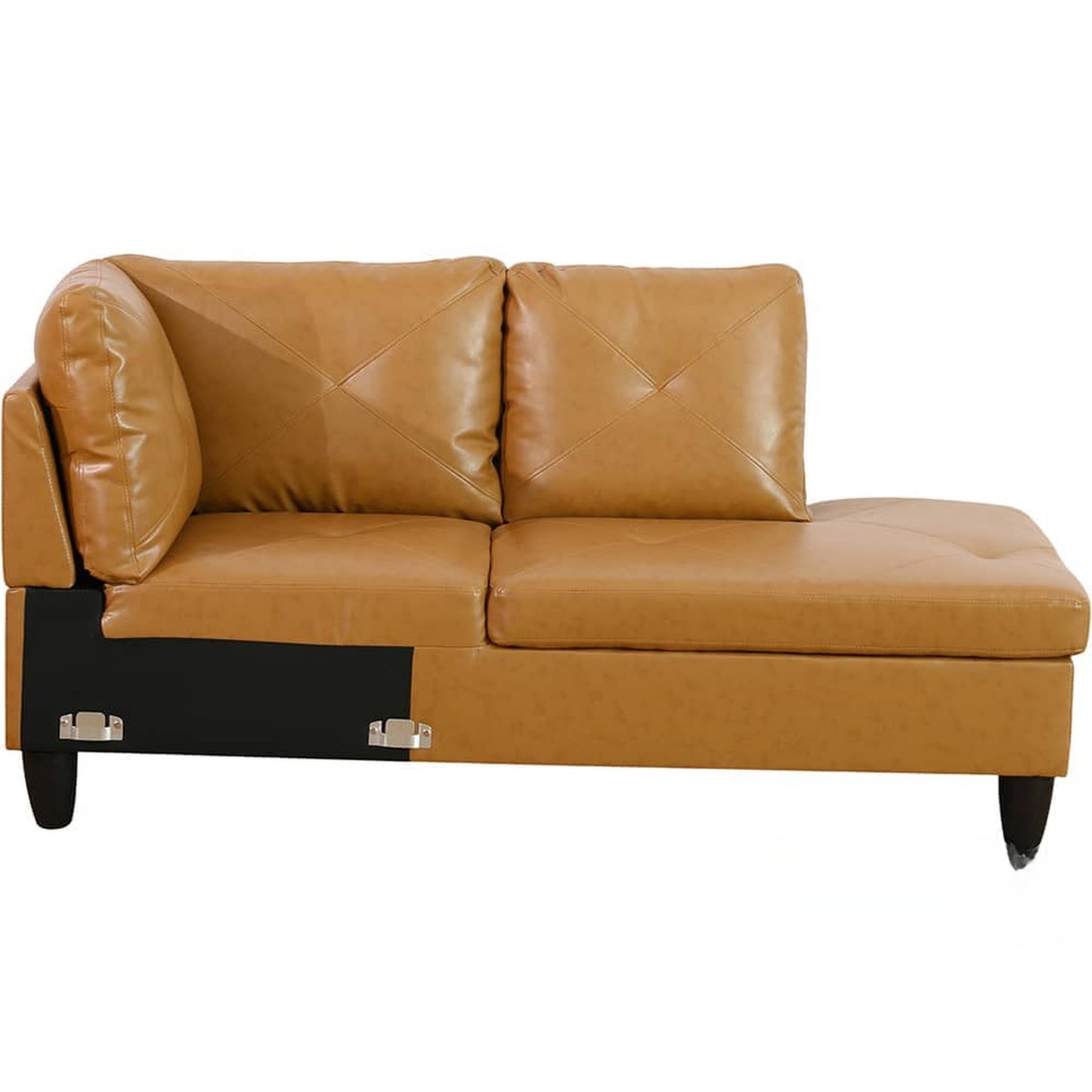 Brown leather sectional sofa with diamond tufting
