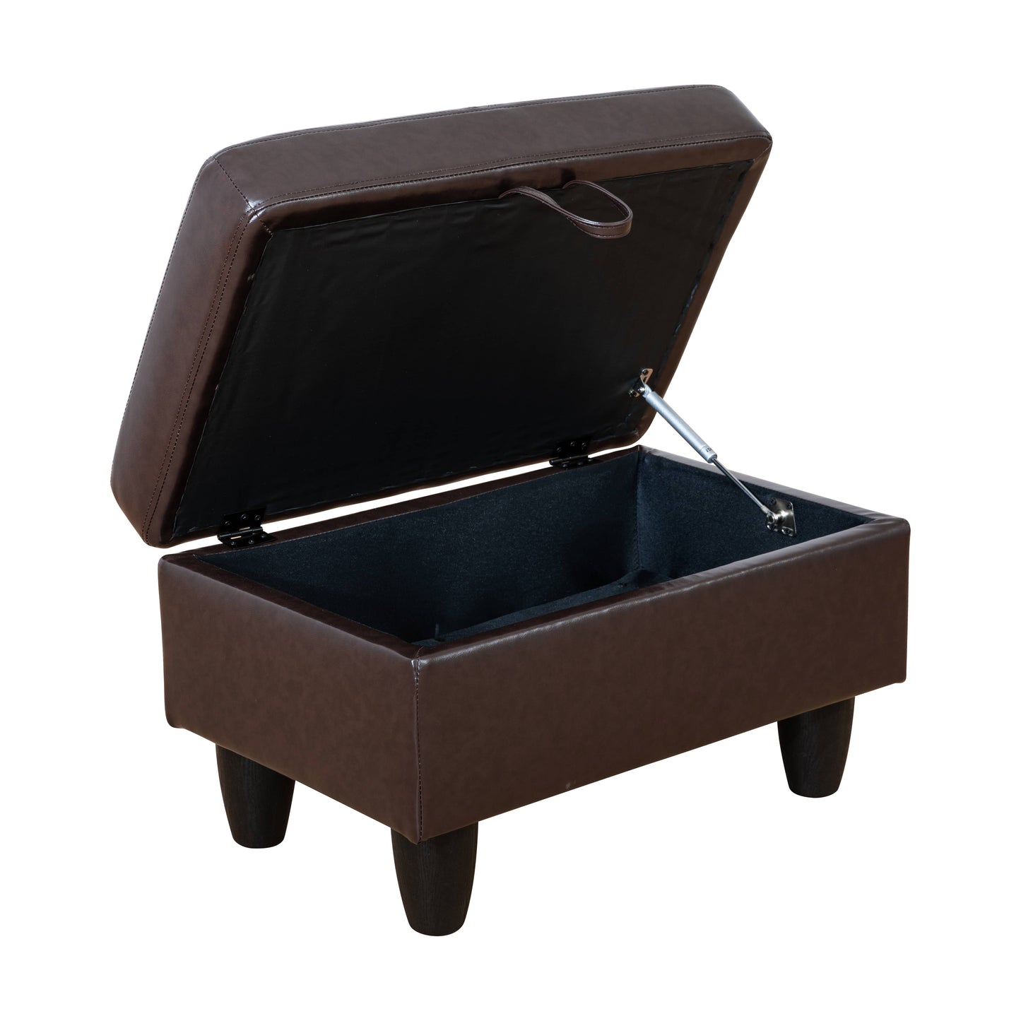 Brown faux leather storage ottoman with hinged lid