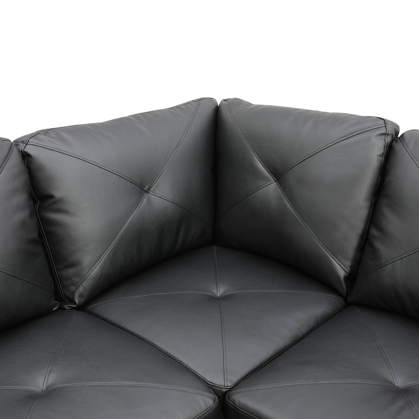Black leather sectional sofa corner with diamond tufting and modern design