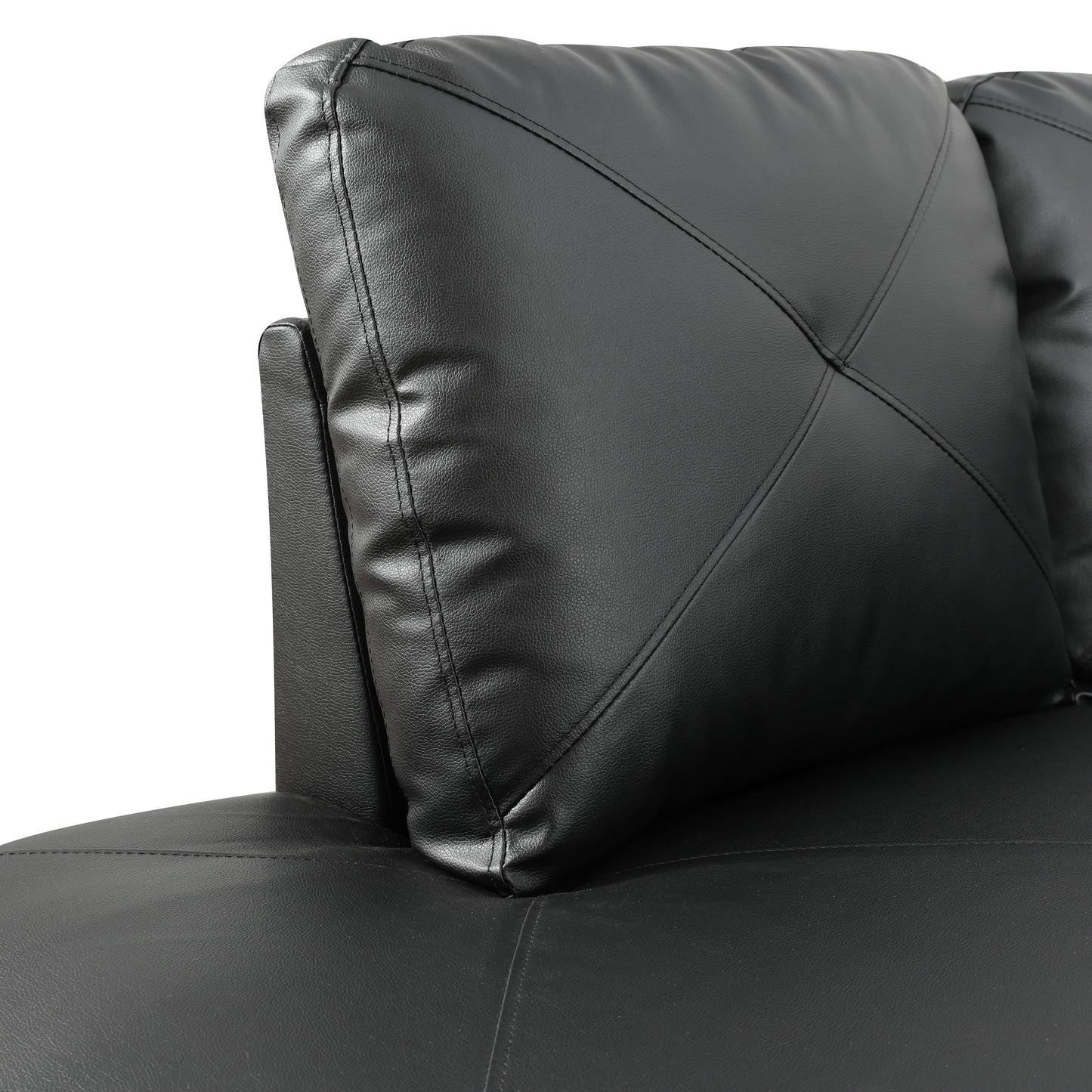 Black leather couch cushion with diamond stitching detail