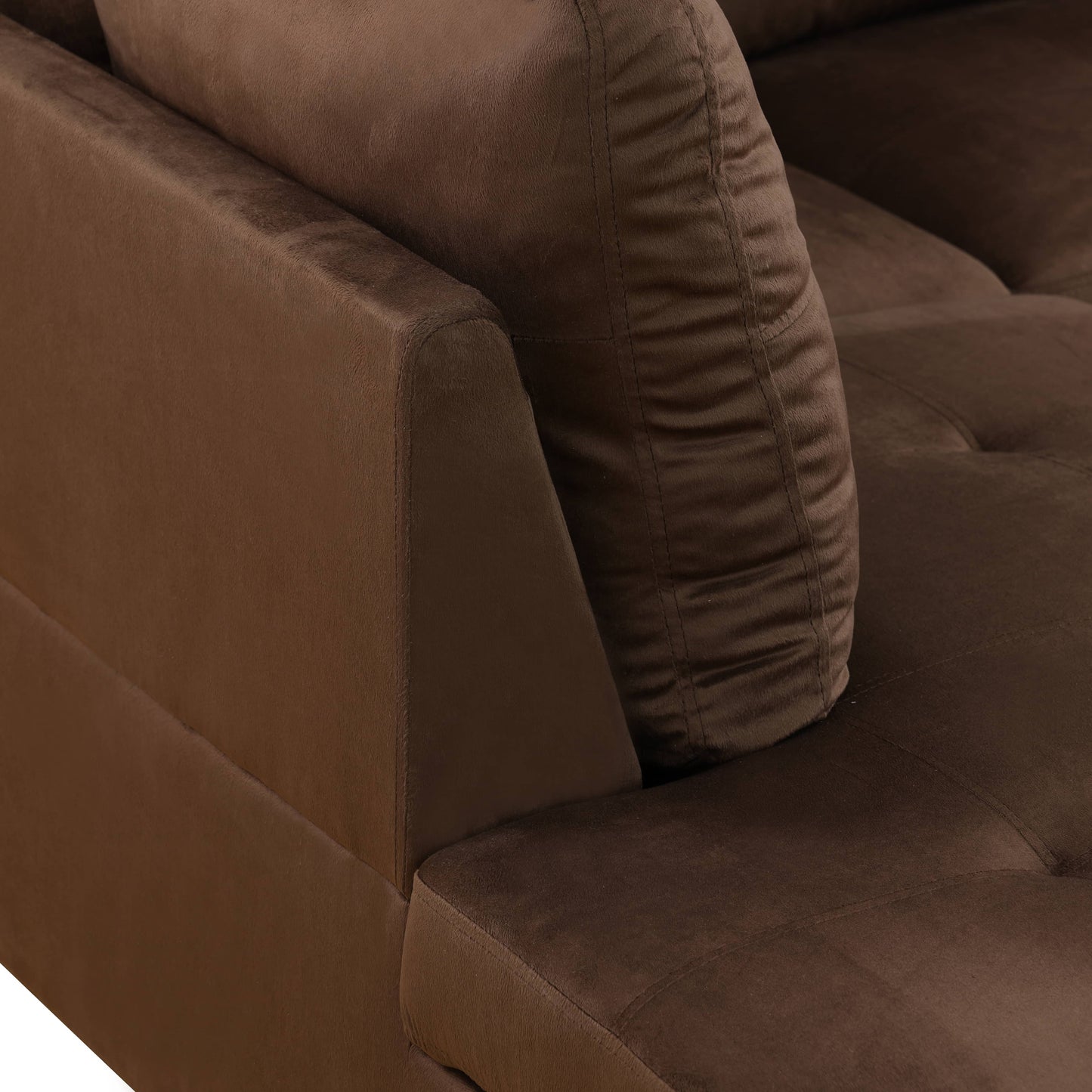 Brown velvet armchair corner with tufted seat