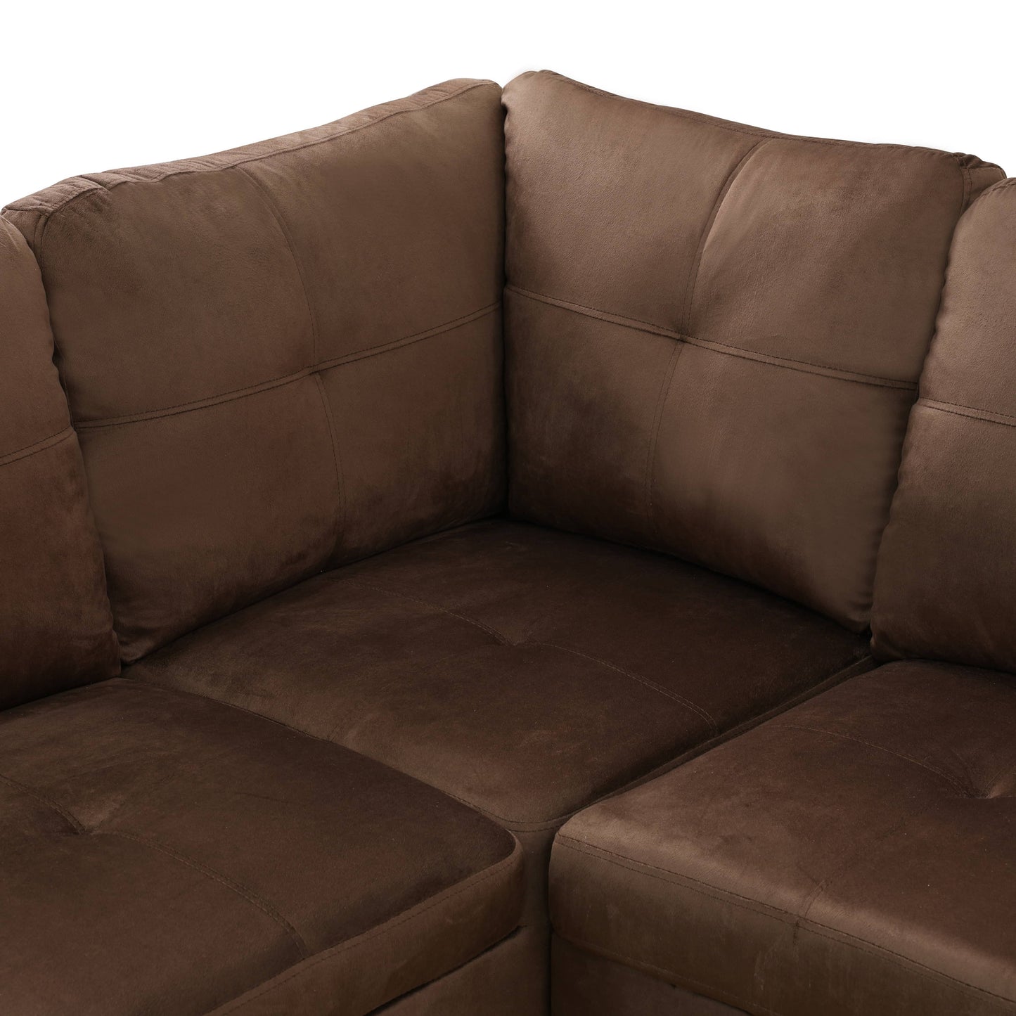 Chocolate brown faux leather sectional sofa corner detail