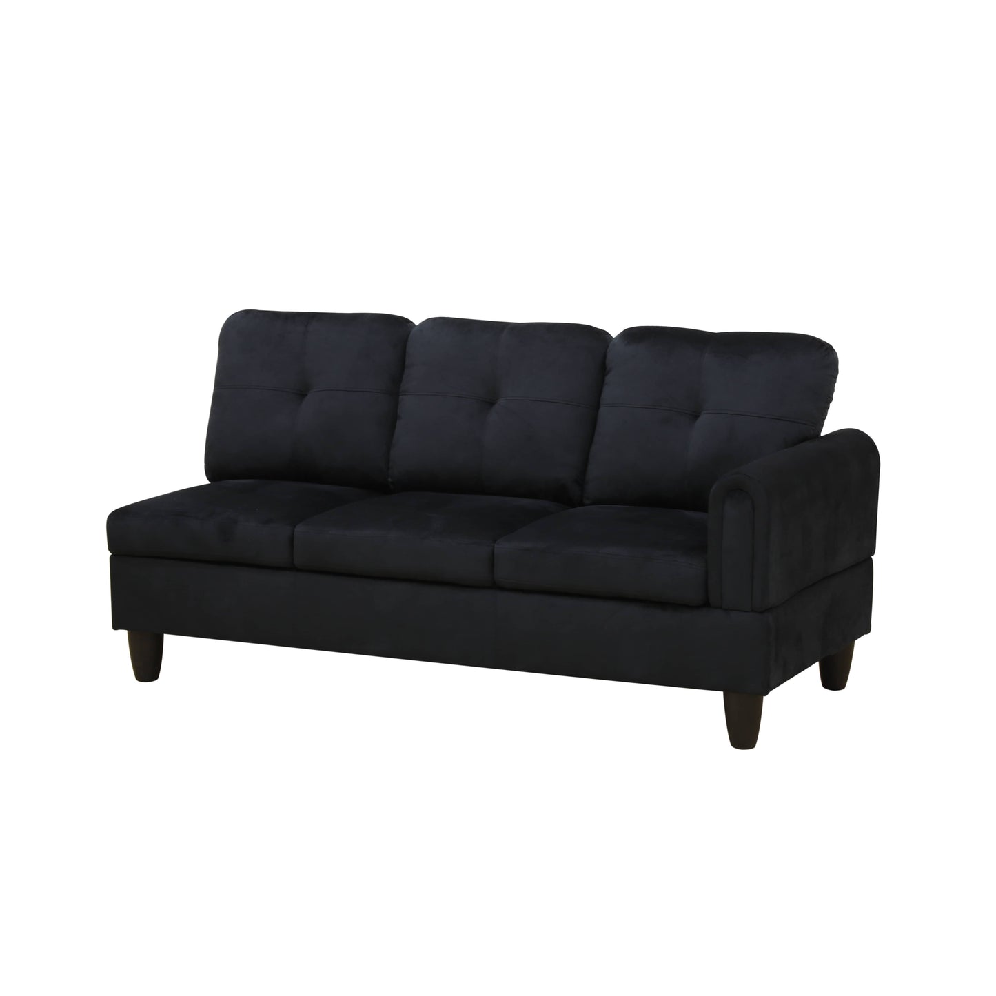 Tufted black velvet sofa with chaise