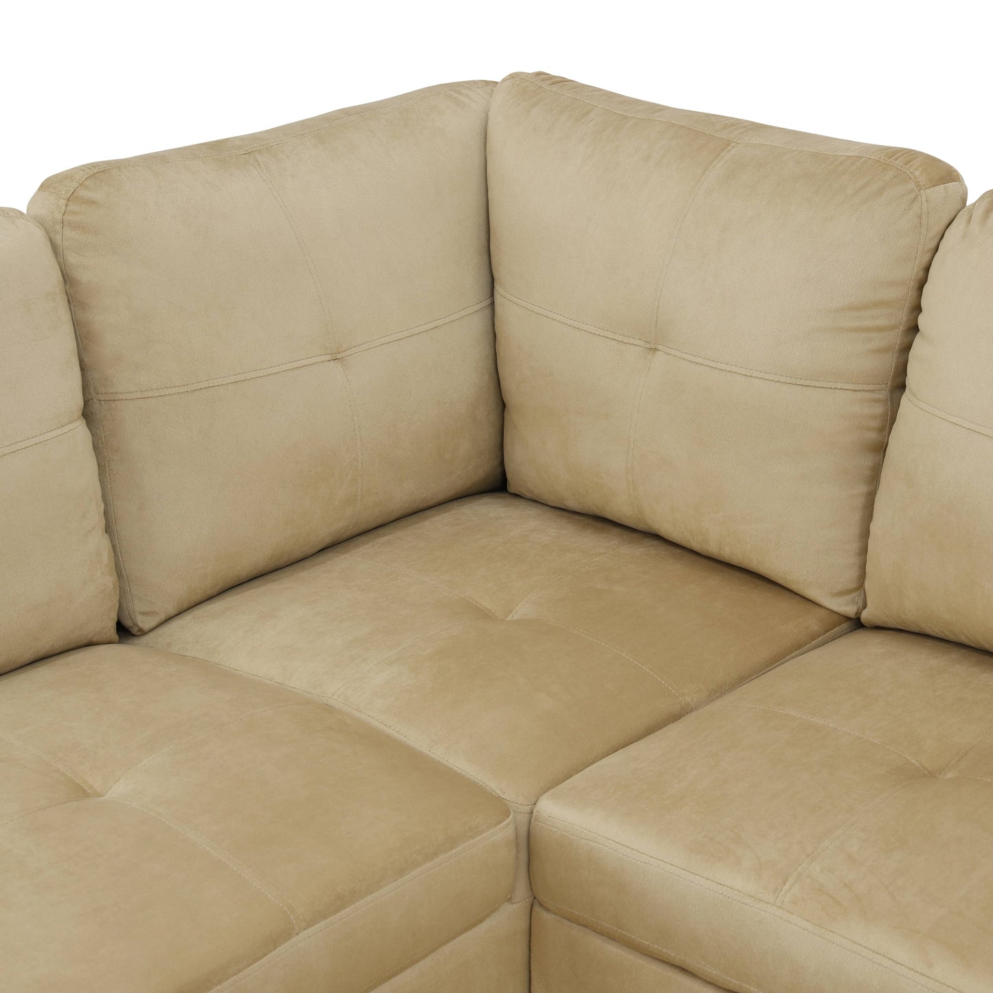 Tufted beige microfiber sectional sofa with plush seat cushions