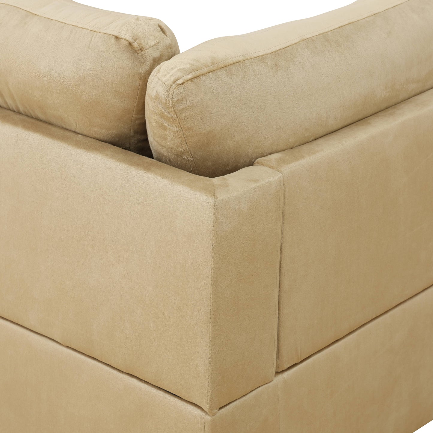 Beige velvet sectional sofa corner detail