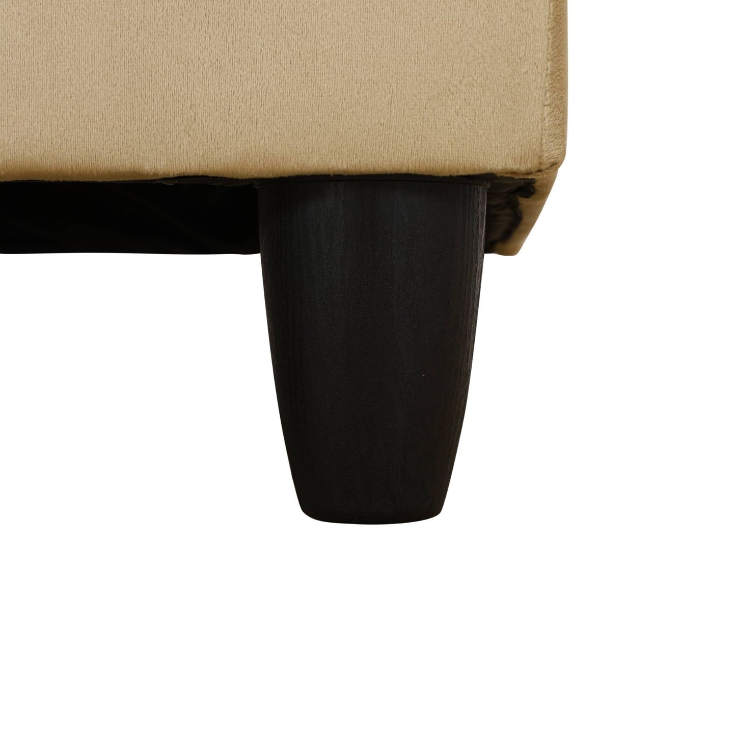 Close up of beige textured fabric furniture leg