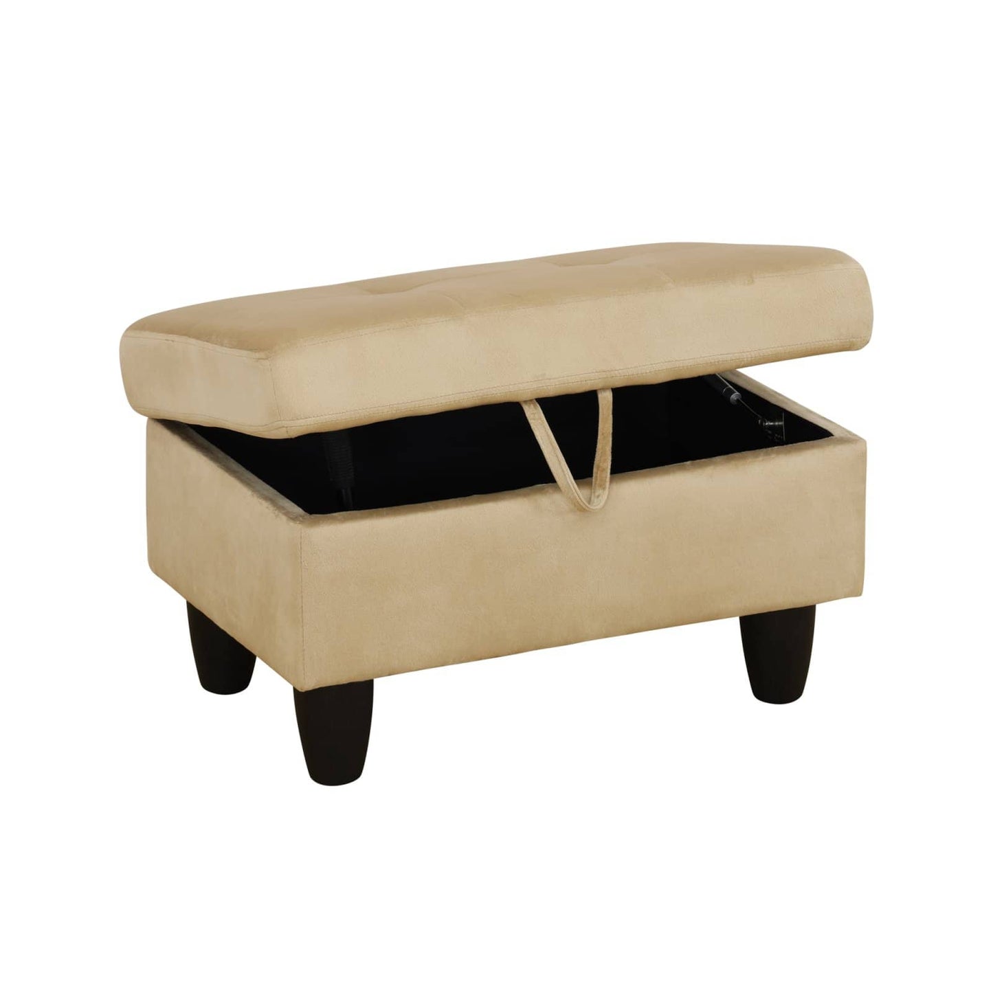 Beige velvet storage ottoman with lifttop