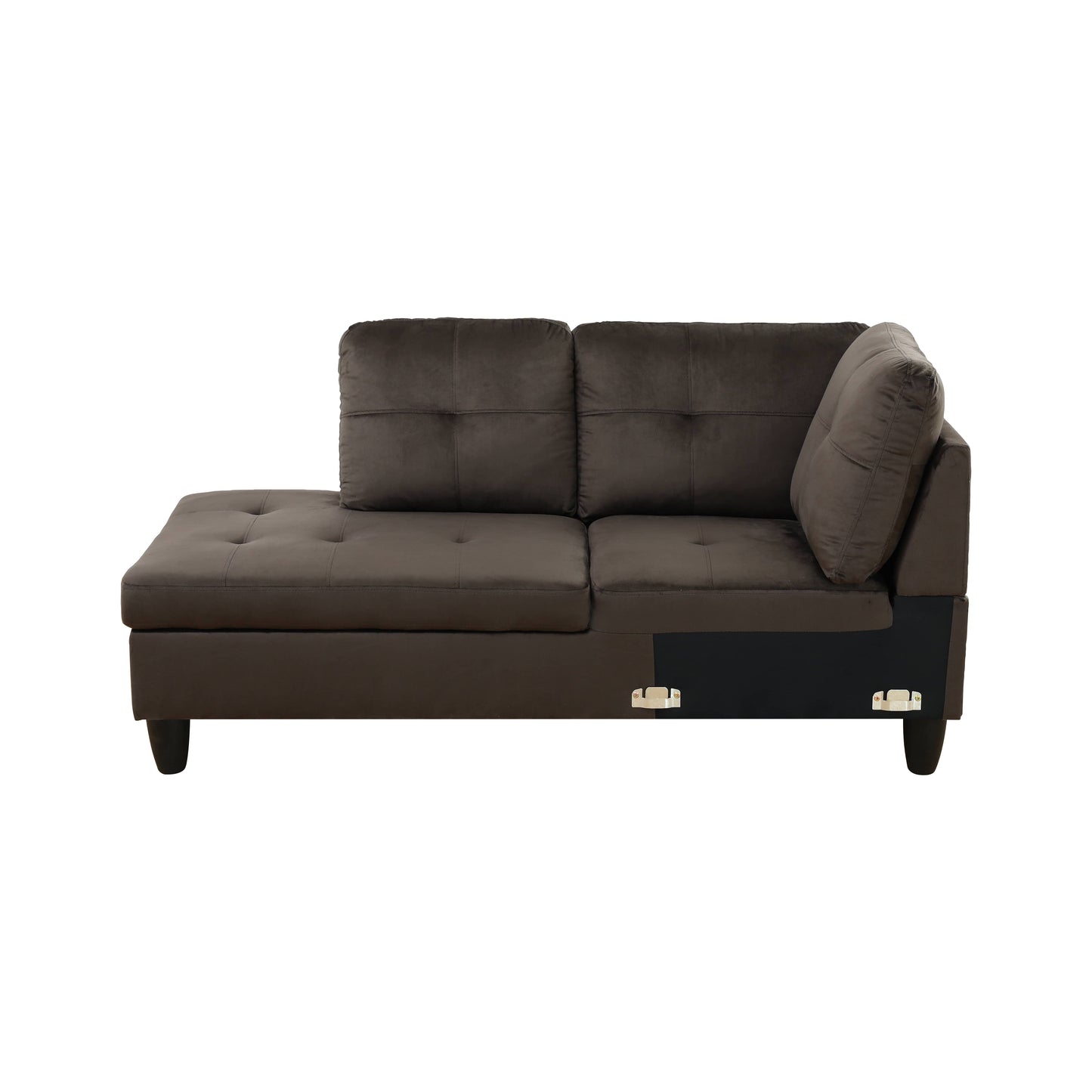 Tufted dark brown sectional chaise sofa with plush pillows