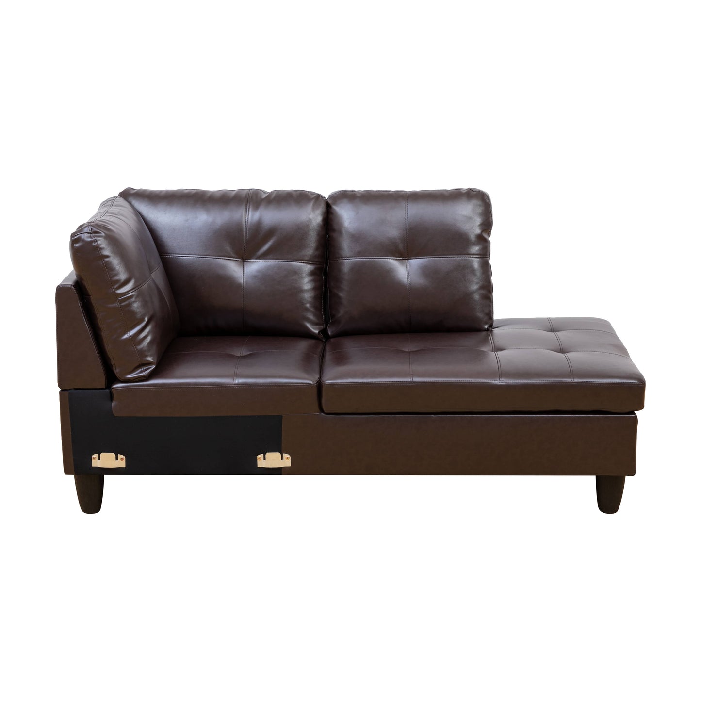 Tufted dark brown faux leather sectional sofa with chaise lounge
