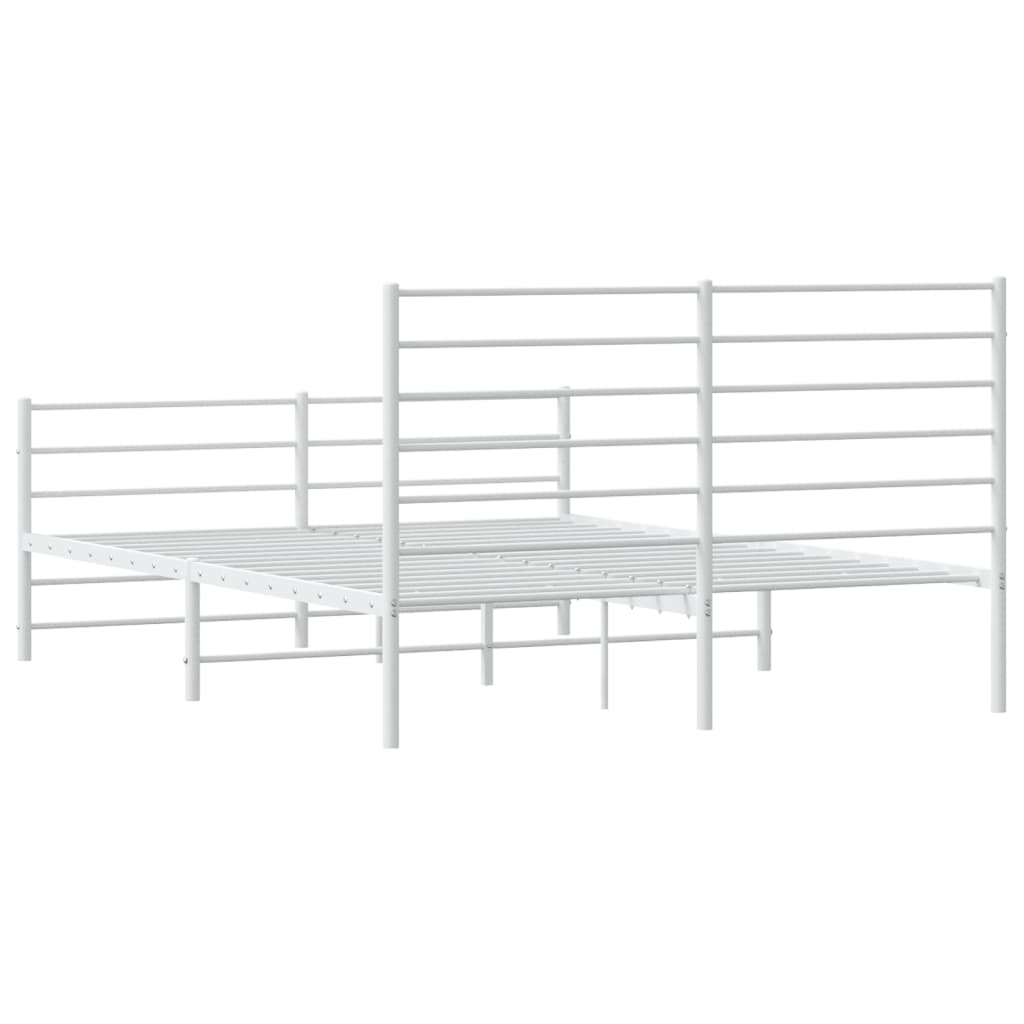 White metal twin bed frame with slatted base and minimalist headboard