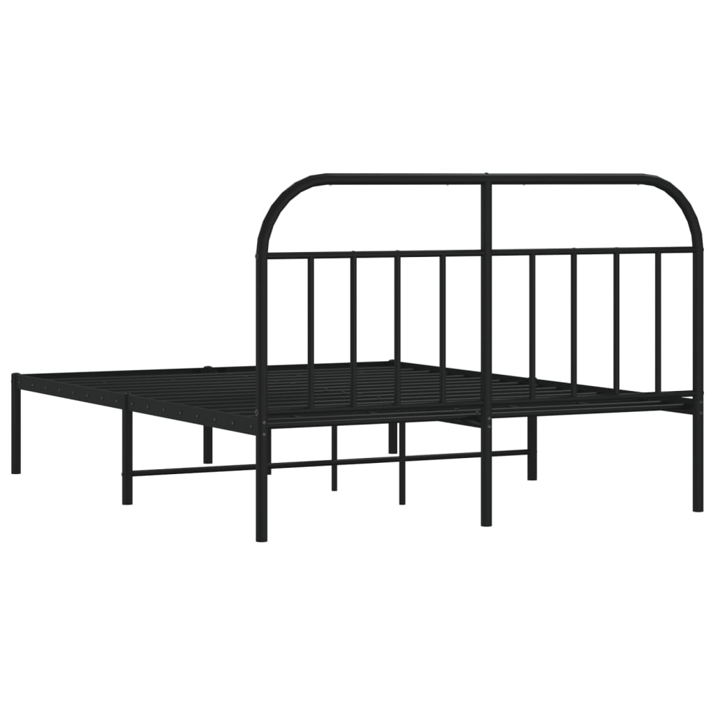 Black metal platform bed frame with minimalist headboard