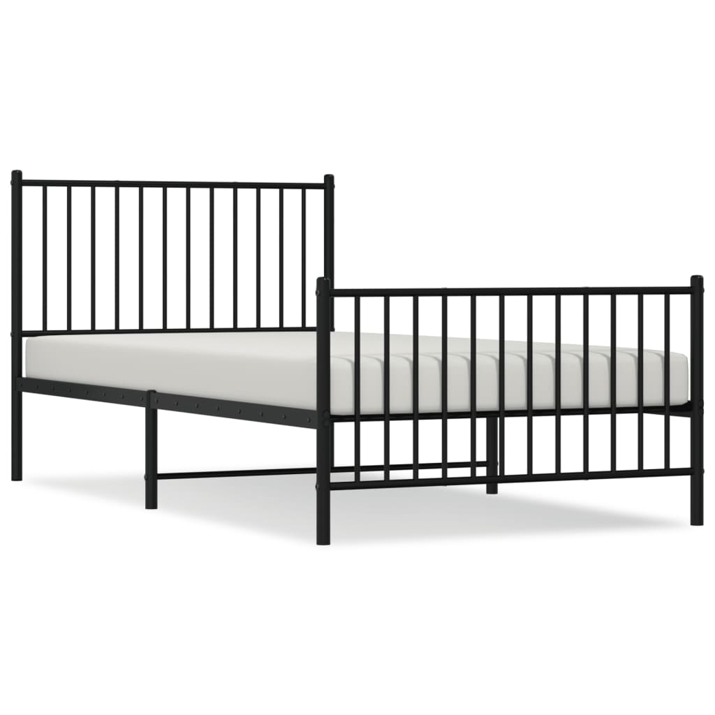 White metal twin bed frame with slatted base and headboard