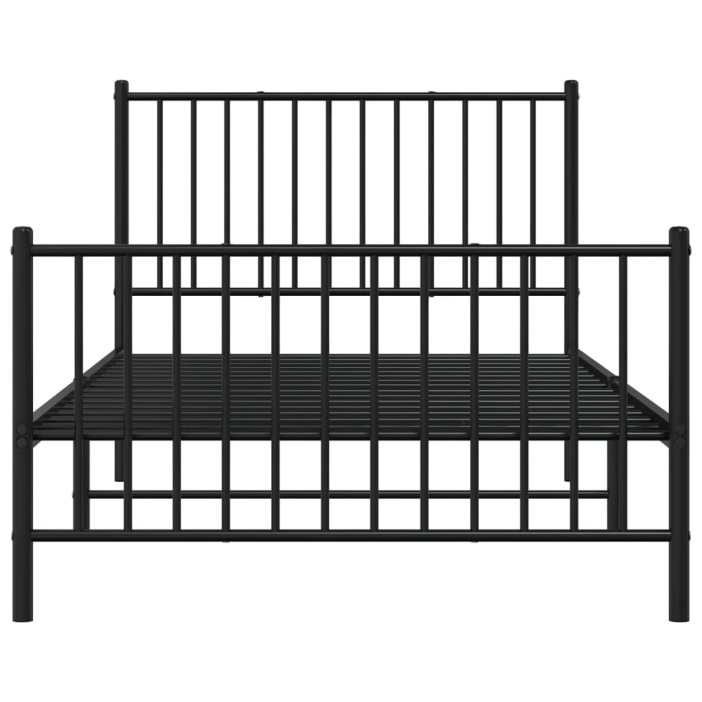 Black metal twin bed frame with slatted headboard and footboard