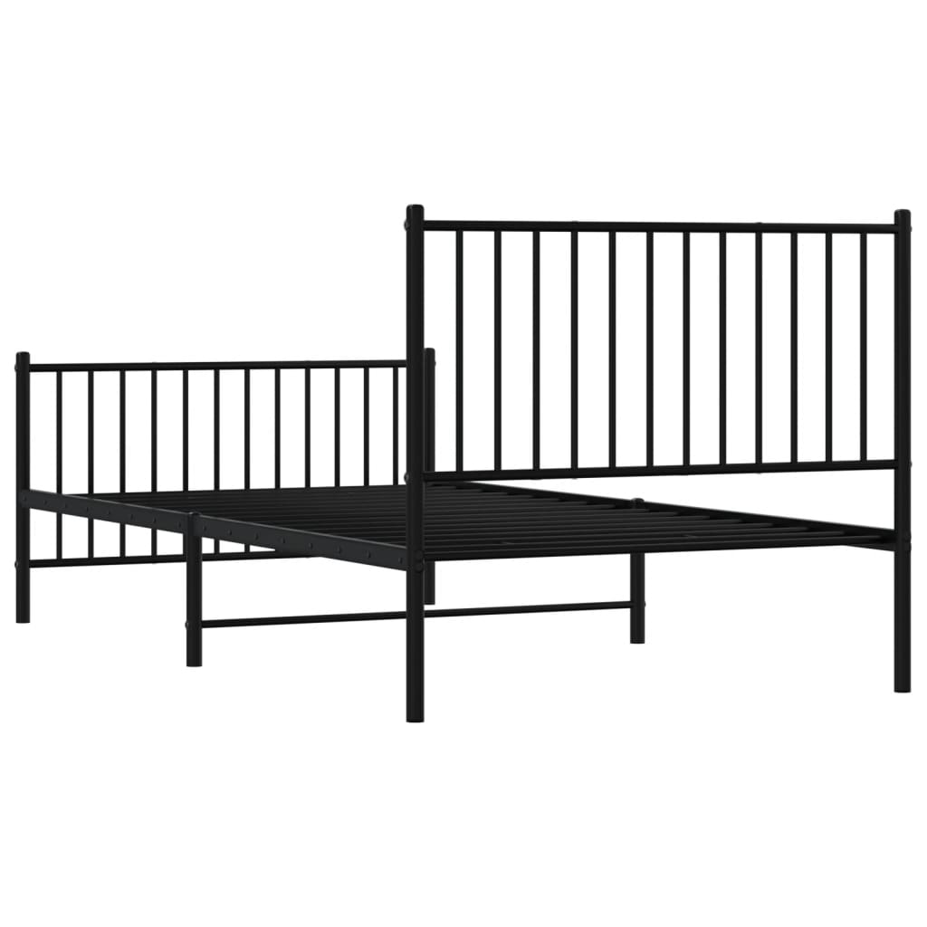 Black metal twin bed frame with a slatted headboard and footboard