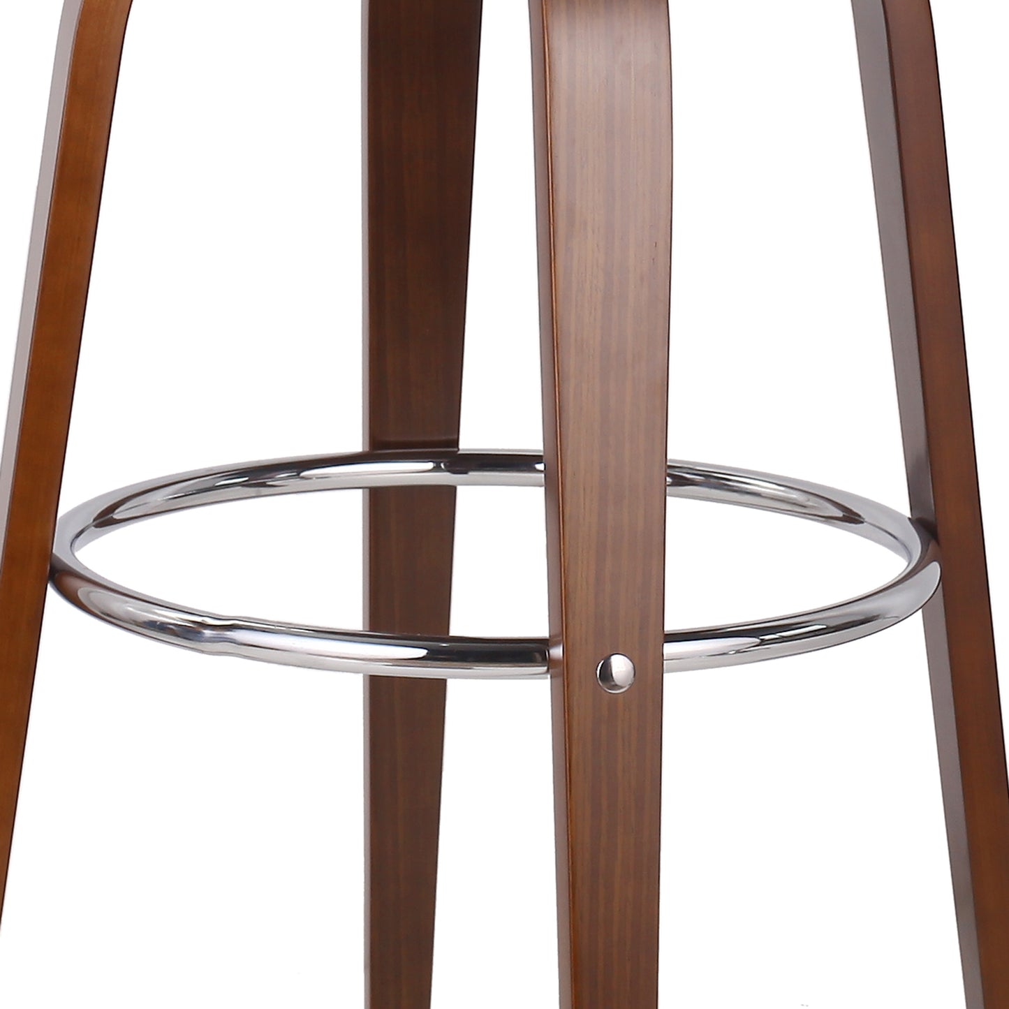 Wooden bar stool legs with polished chrome footrest ring