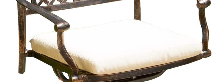 Bronze metal patio chair with cream cushion