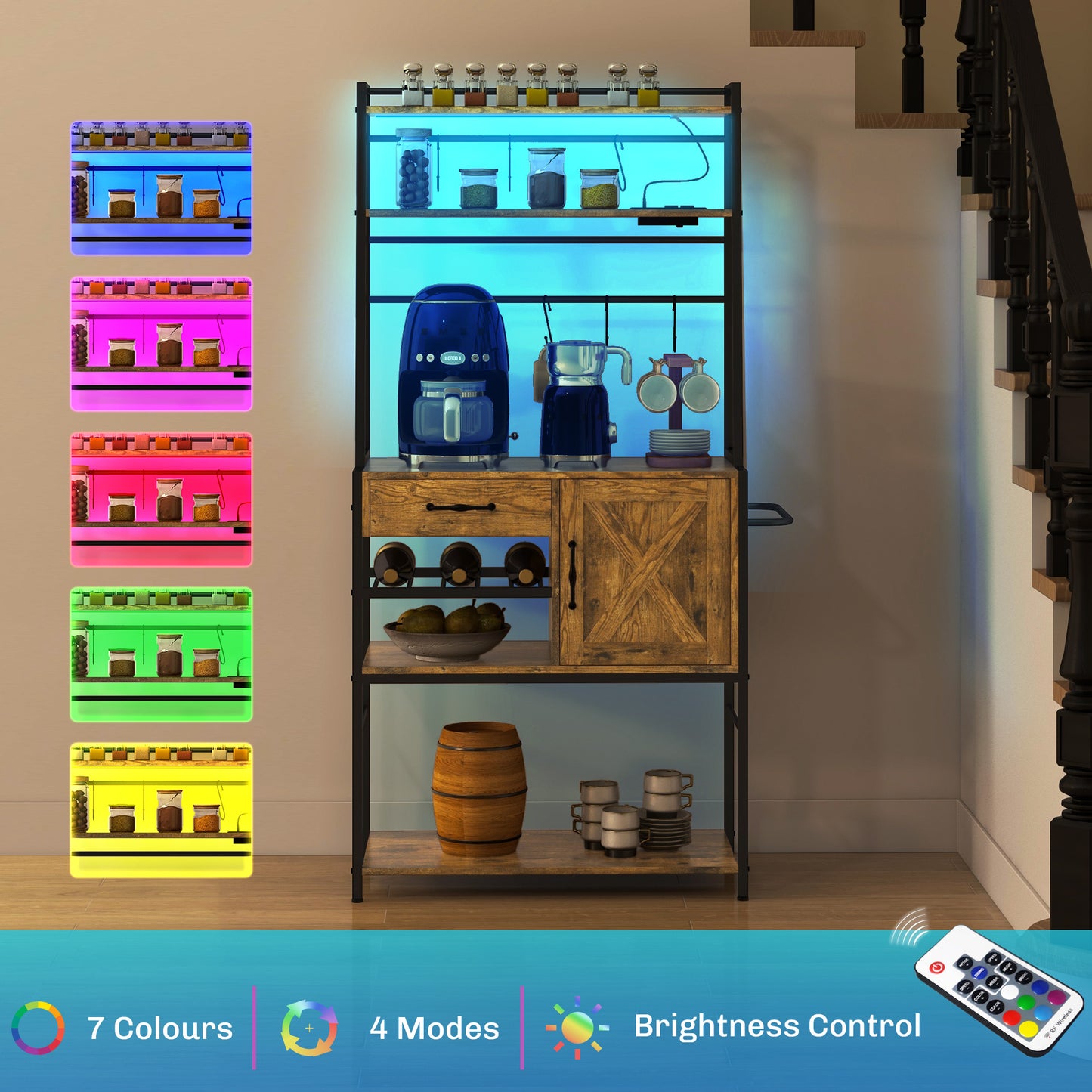 Industrial baker rack with adjustable LED lighting