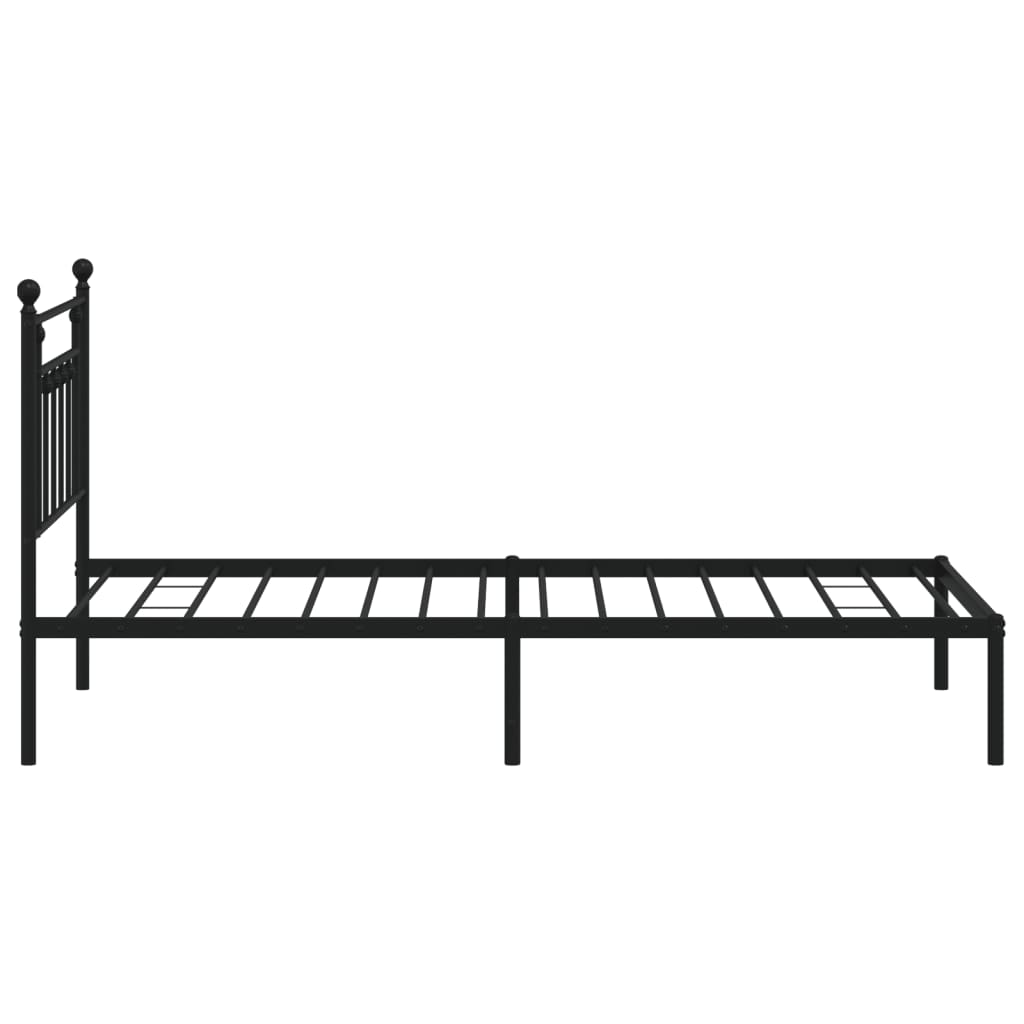 Black metal twin bed frame with a simple headboard design