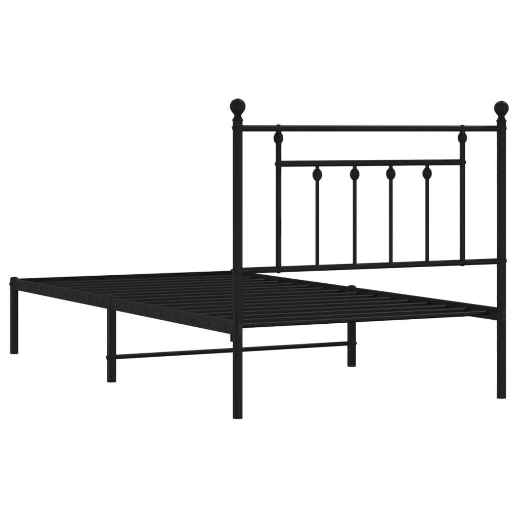 Black metal bed frame with a simple headboard design