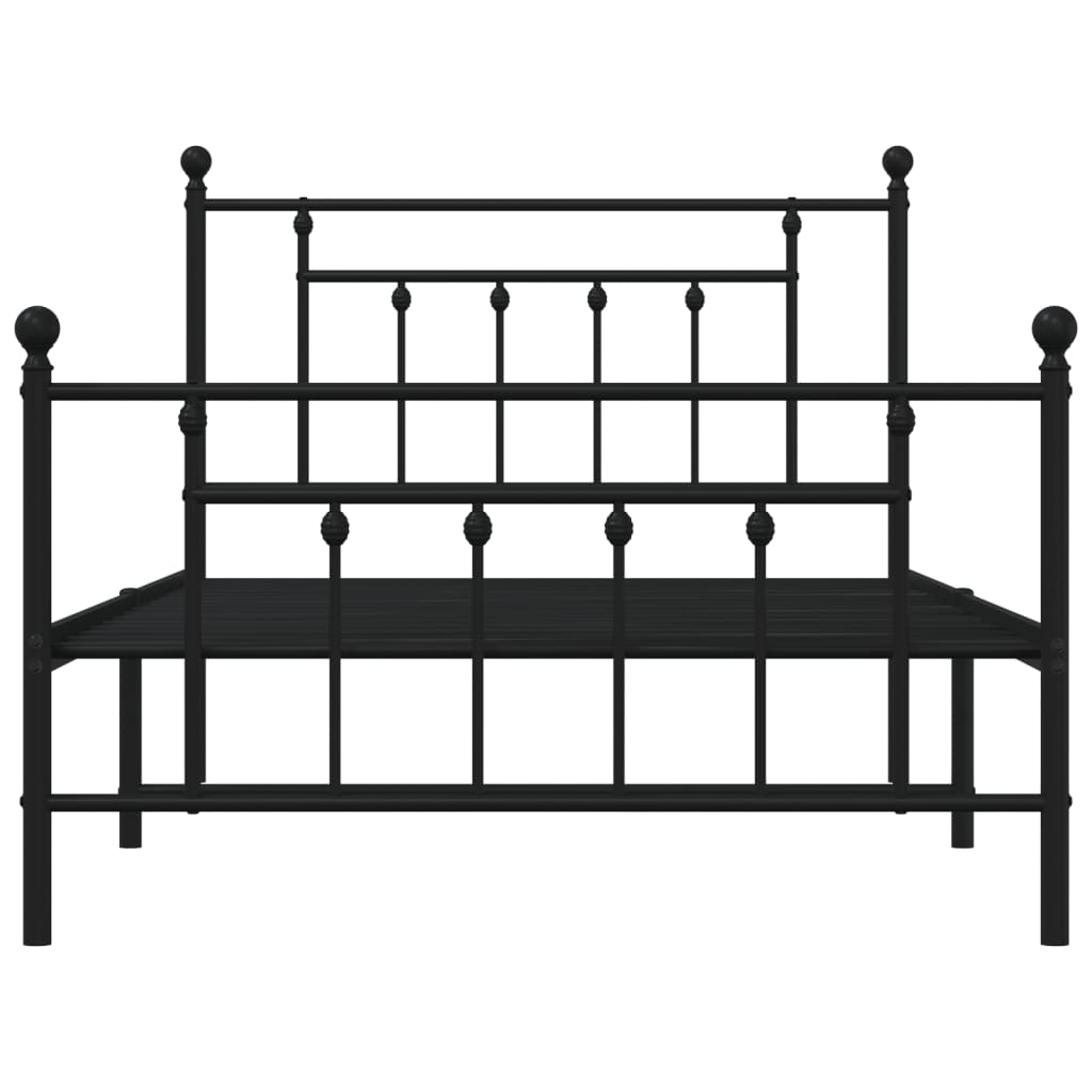 Black metal bed frame with a modern minimalist design and white mattress