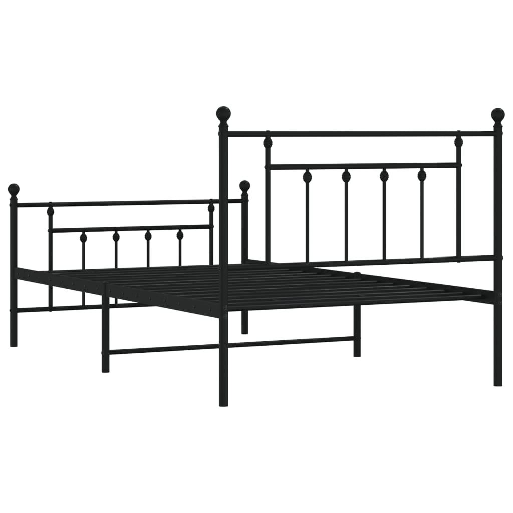 Black metal twin bed frame with decorative finials